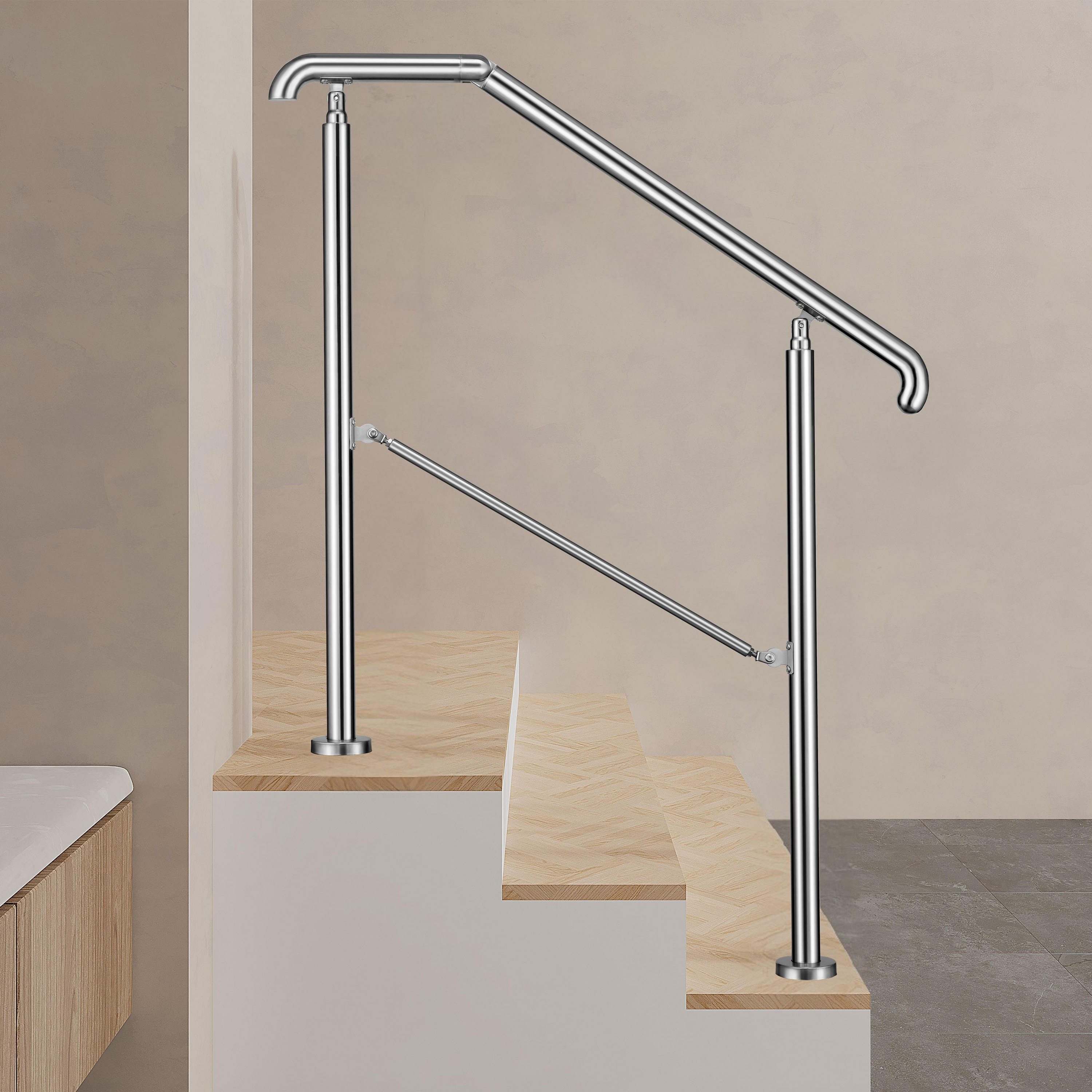 Duschparadies Handlauf Eingangsgeländer Сходиgeländer Handlauf Edelstahl für Außen & Innen, 108 cm Gesamtlänge, (Packung), Edelstahl, Silber/Schwarz, 108cm/136cm/162cm