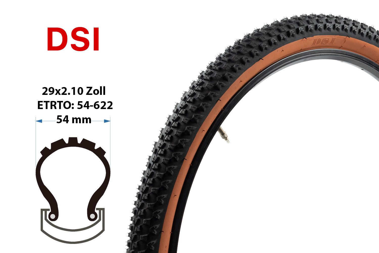 DSI Tyres Fahrradreifen 29 Zoll Fahrrad Reifen 29x2.10 MTB Mantel Decke 54-622 Retro braun, (1-tlg), Retro Look, Braunwand