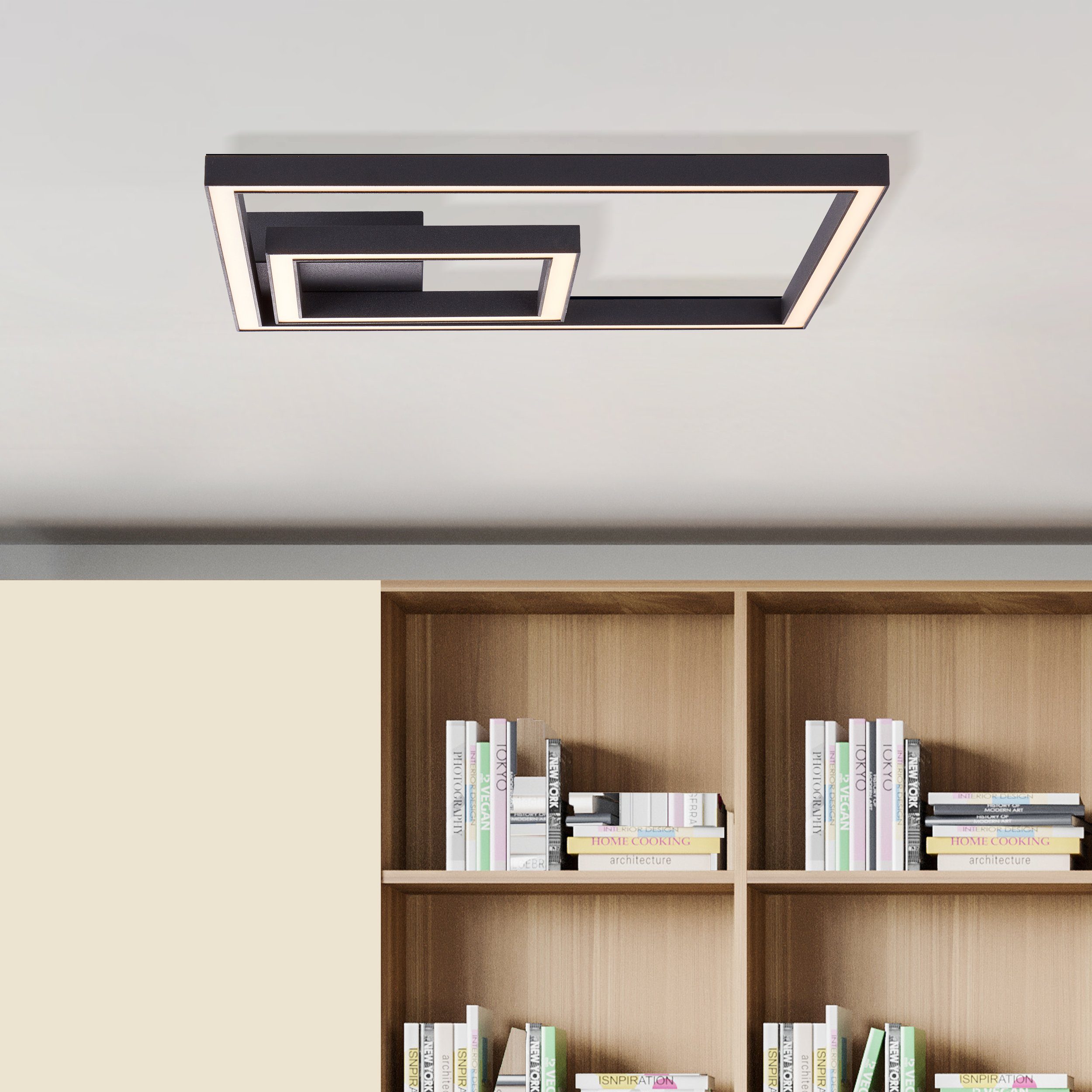 Lightbox LED Deckenleuchte, LED fest integriert, warmweiß, LED Wand- und Deckenlampe, 40 x 40 cm, 24 W, 2800 lm, 3000 K, schwarz