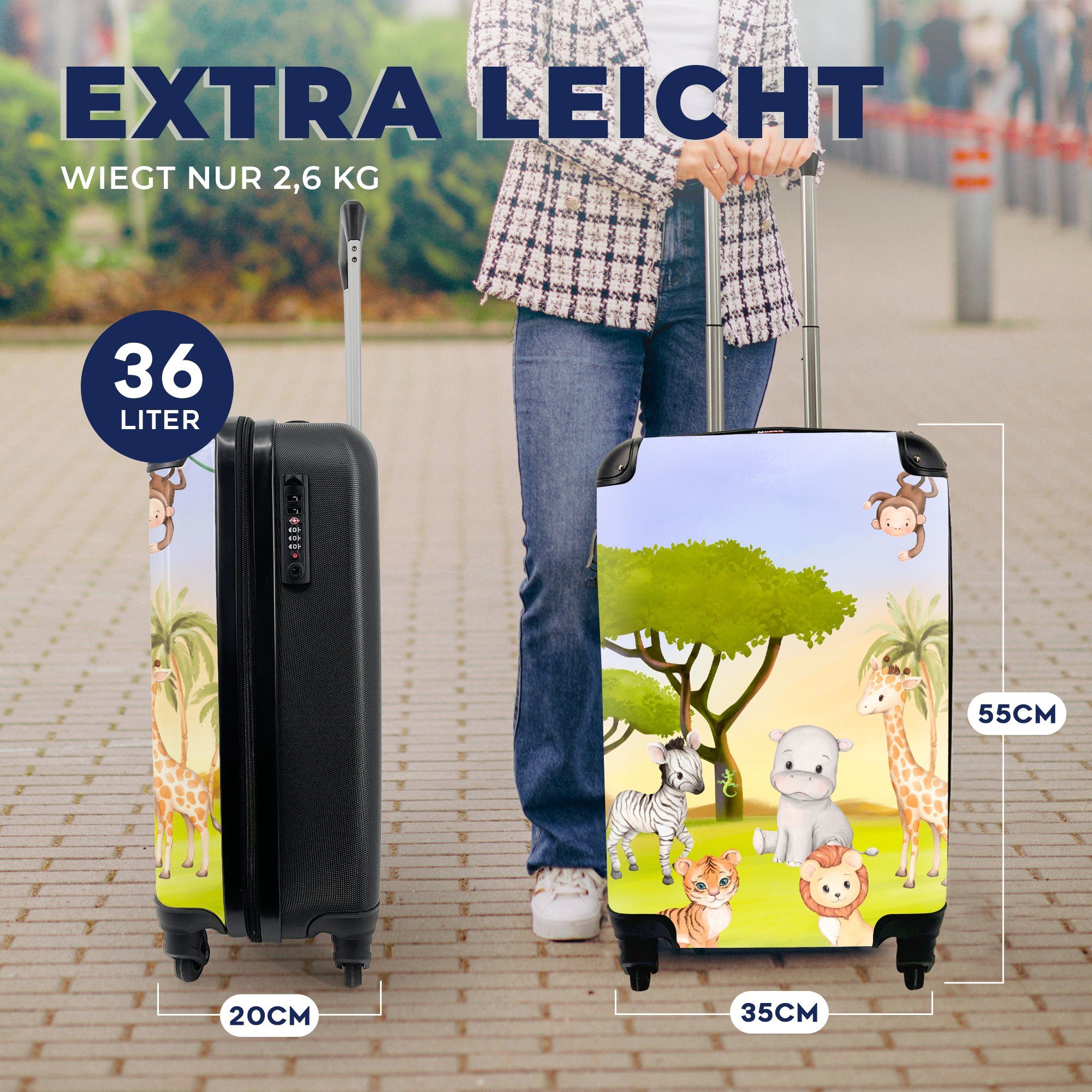 mit rollen, Reisetasche Reisekoffer Dschungel Tiere MuchoWow Rollen, Kinder, - 4 für Handgepäck Ferien, Handgepäckkoffer - Trolley,