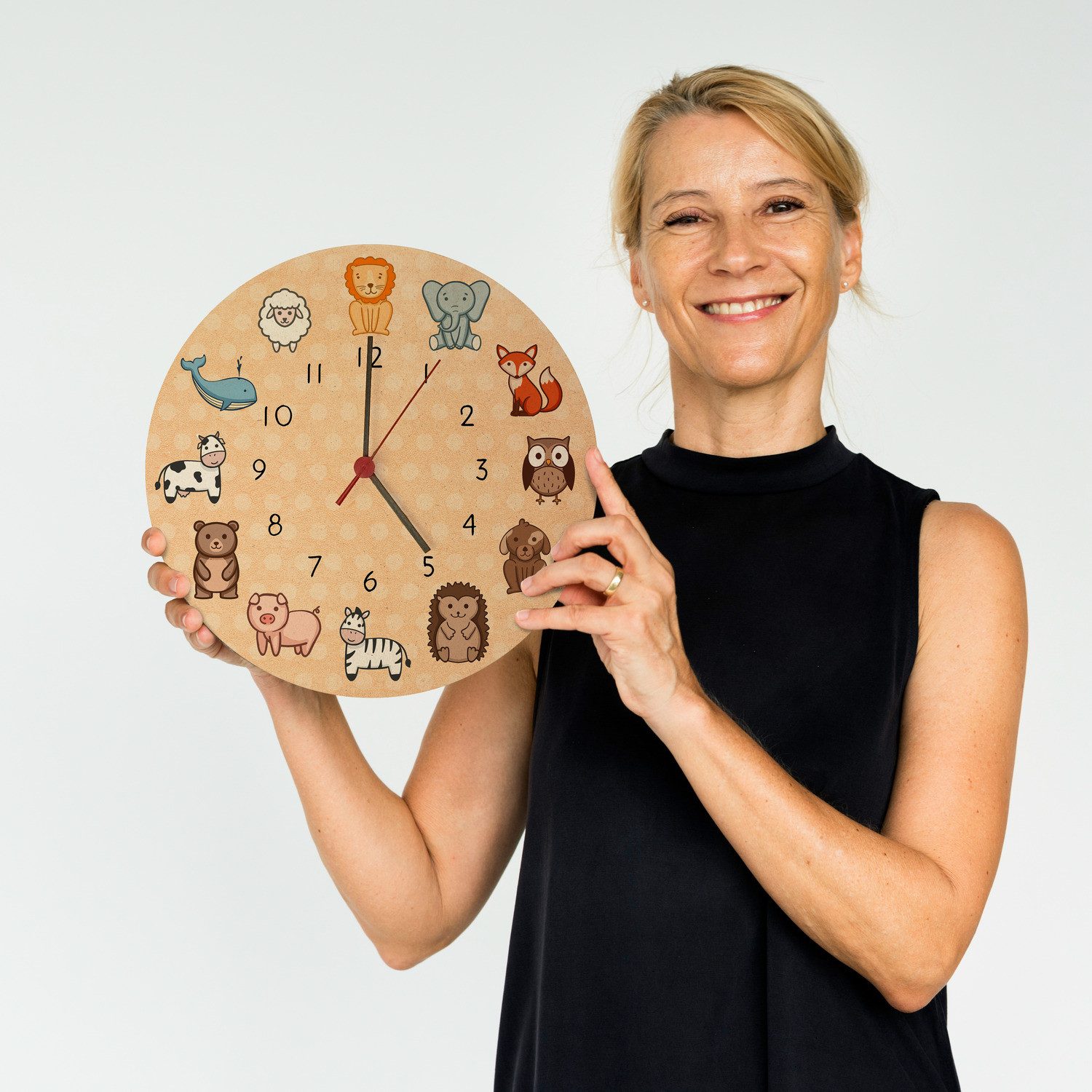 speecheese Wanduhr Kinderuhr mit süßen Tieren Wanduhr aus MDF günstig online kaufen