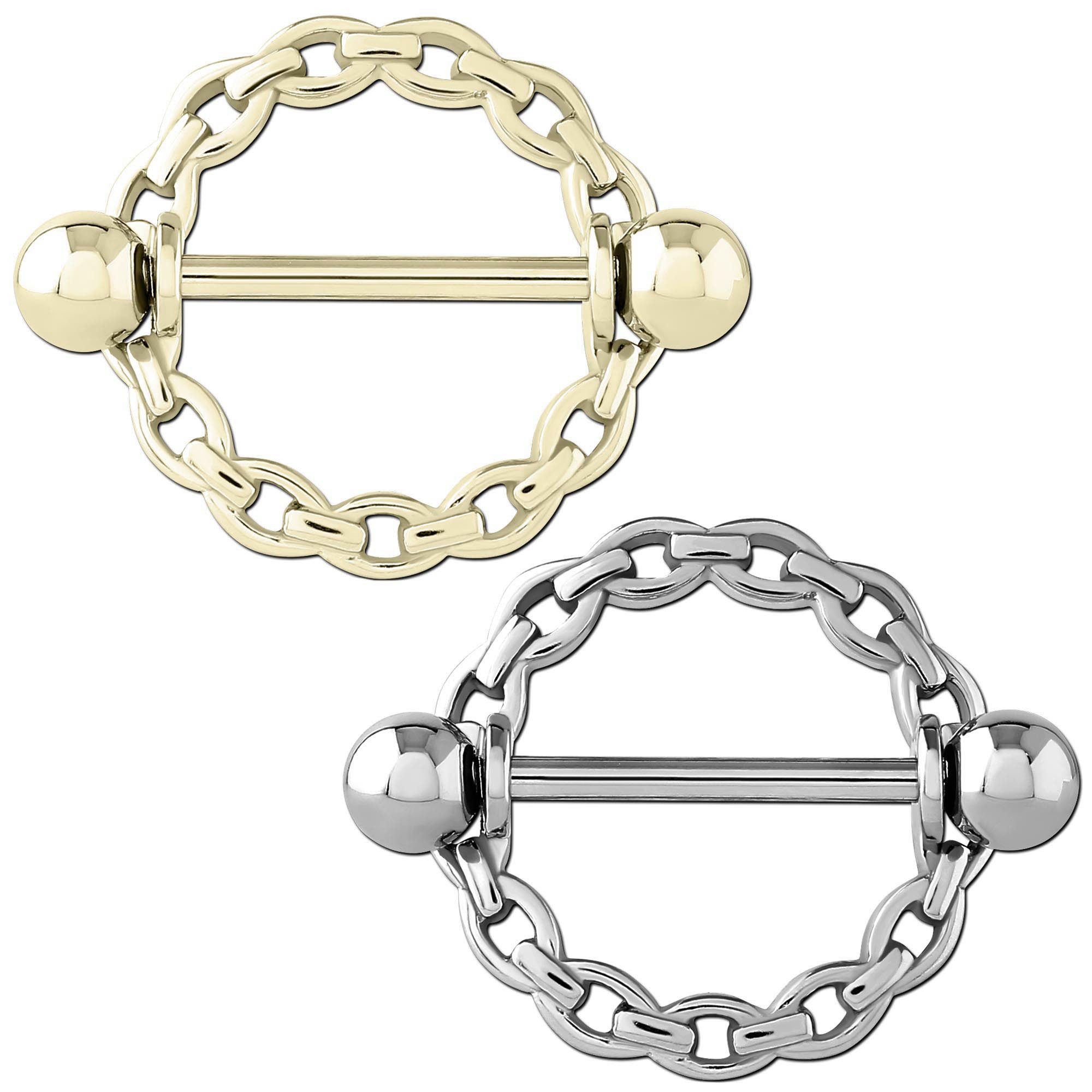 viva-adorno Brustwarzenpiercing Nippelpiercing Brustpiercing Nippelring Schild Kette Barbell Piercing