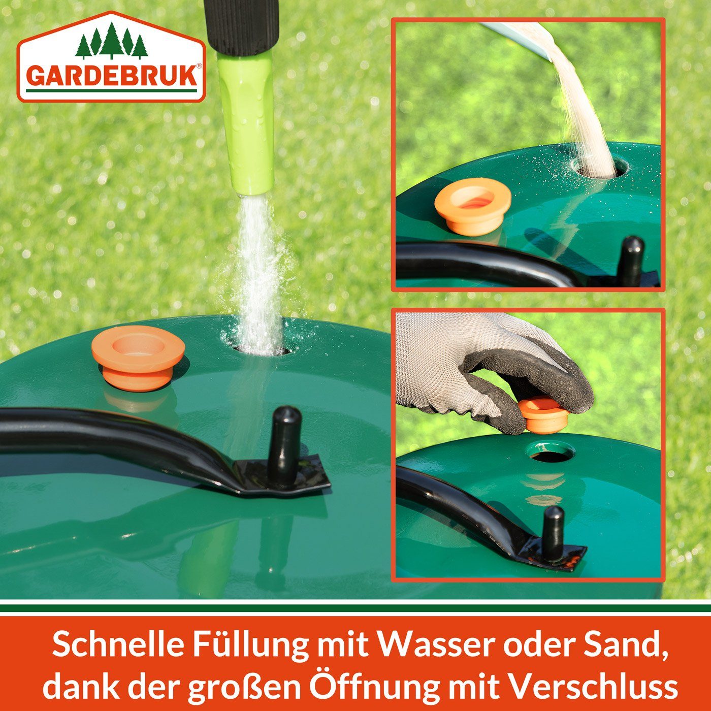 Gardebruk Rasenwalze,60cm 50L gepolsterter Griff Handwalze Rasenroller Garten befüllbar