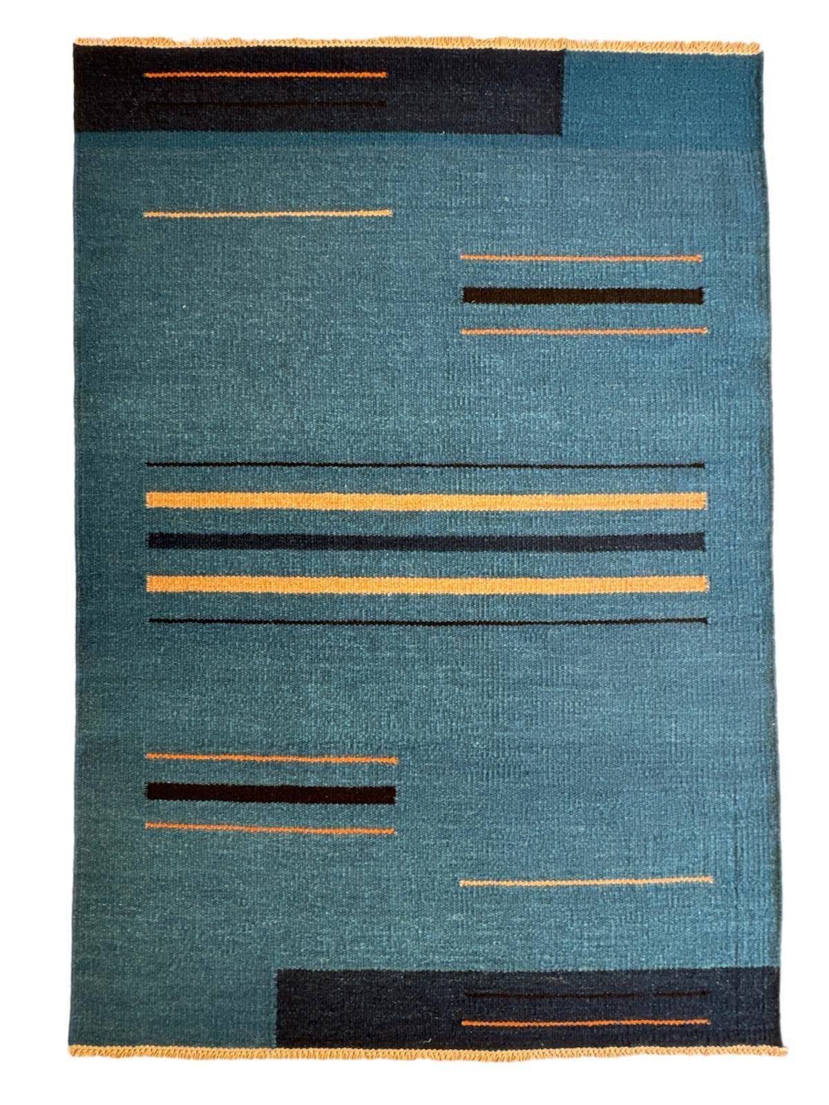 Rug Studios Teppich Handwebteppich TOSCANA, beidseitig verwendbar, Rechteckig, Höhe: 10 mm, Handgewebt, 70 x 140 cm, Blau