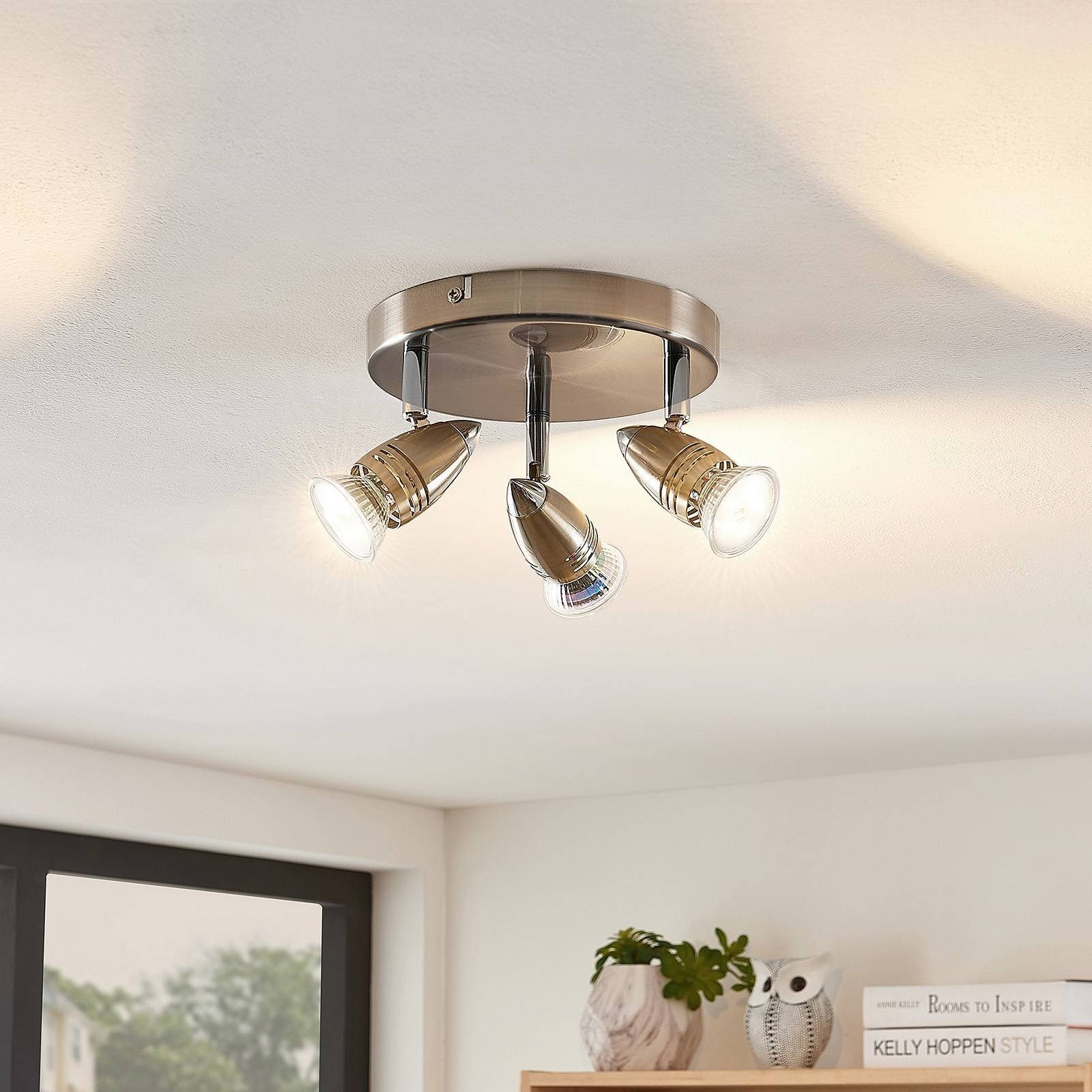 Stahl, Deckenleuchte dimmbar, chrom, Leuchtmittel Einbaustrahler Modern, Lighting nicht LED nickel, inklusive, GU10, Kalean, European 3 flammig, Metall, ELC Circle