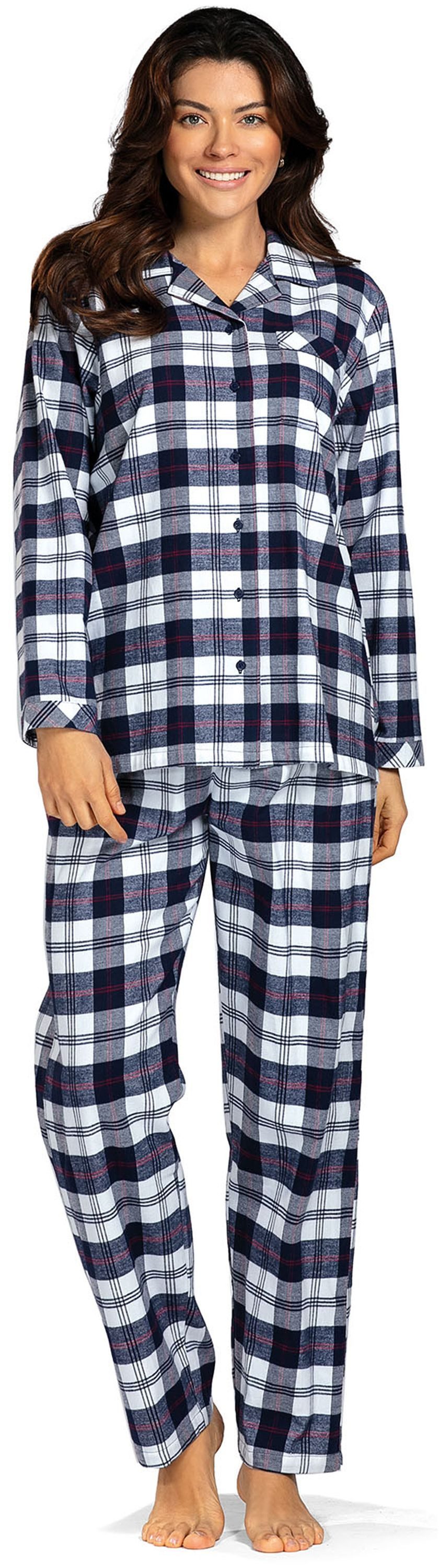 comtessa Schlafanzug Lovely Dreams (Set, 2 tlg., 2-teilig) Damen Pyjama lang Flanell Baumwolle Langarm geknöpft große Größen