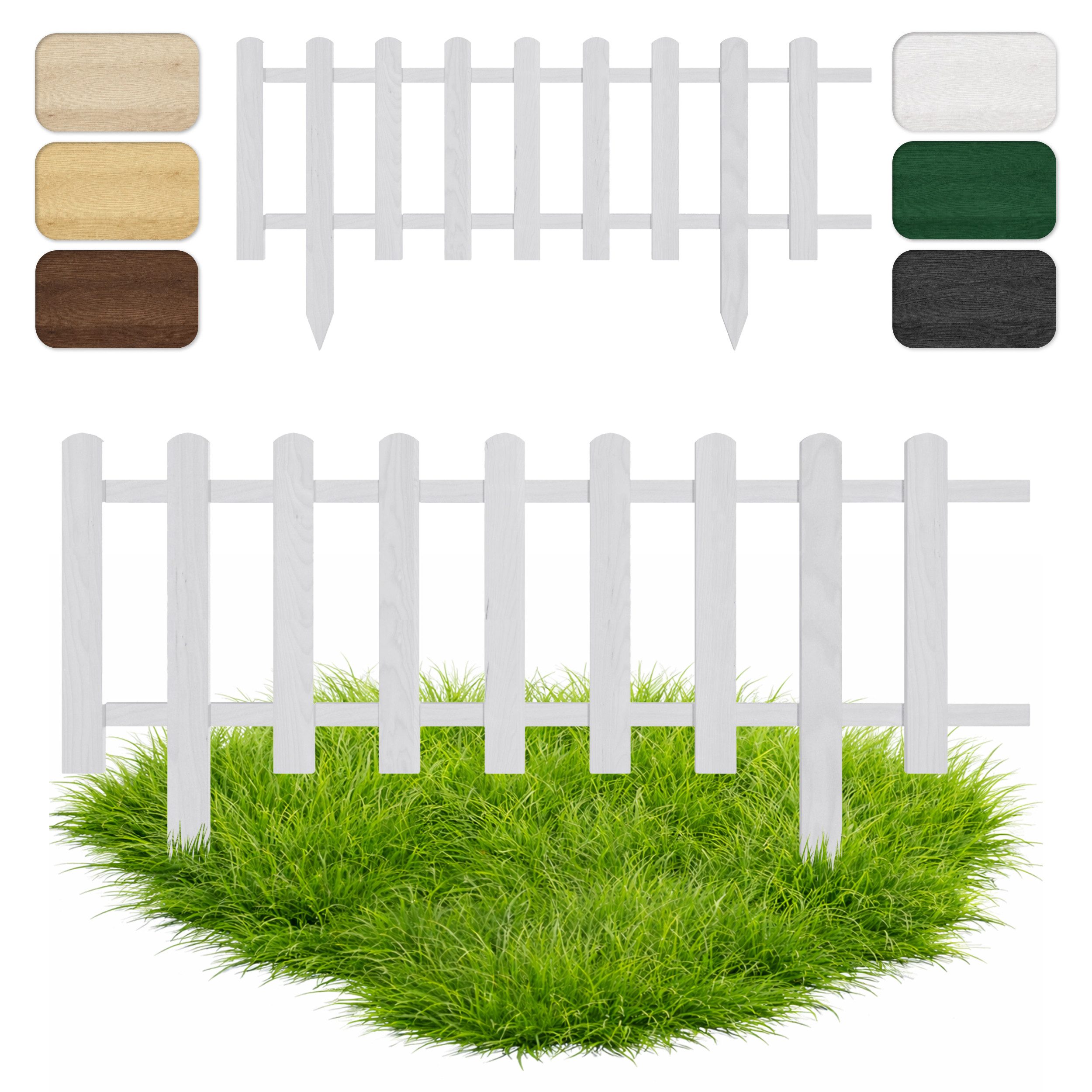 Floranica Zierzaun Vorgartenzaun, Beeteinfassung, Beetumrandung, Steckzaun Zierzaun, (20 x 100 cm, 1-St., Weiß), Gartenzaun aus Holz für Wege Beeten, Dekozaun Lattenzaun