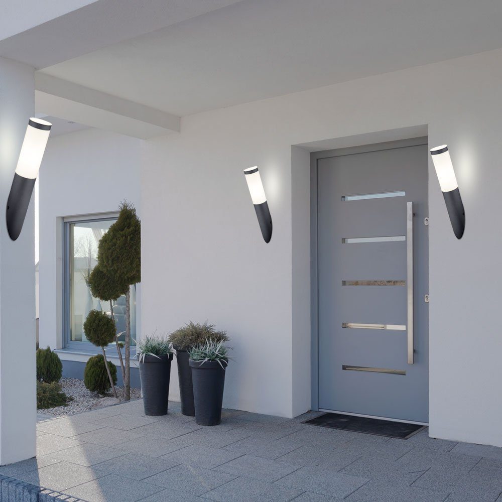 etc-shop Außen-Wandleuchte, Leuchtmittel Lampe Beleuchtung nicht 2er Fassaden Wand Außen Set Garten Haus inklusive, Edelstahl