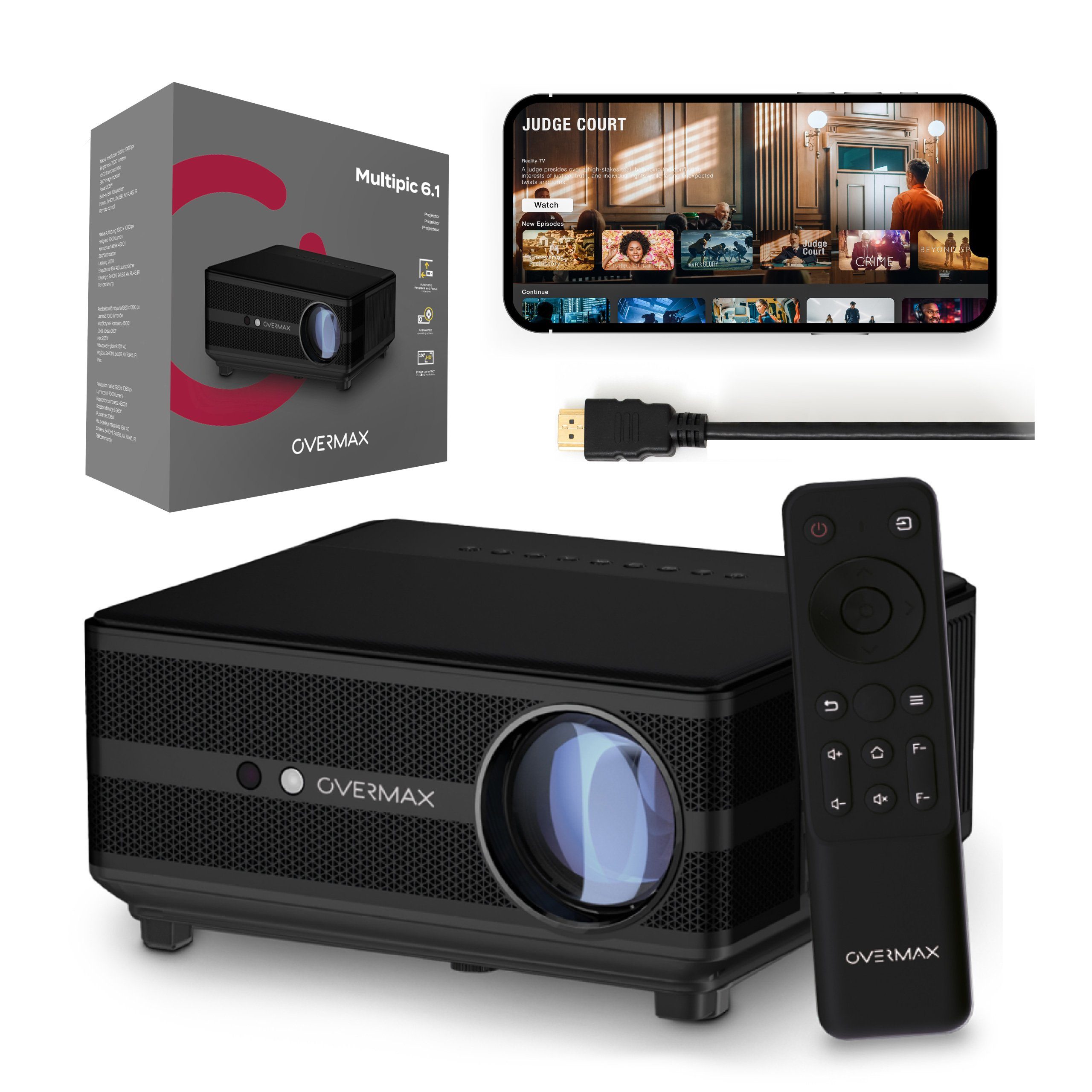 Overmax MULTIPIC 6.1 Проектори (7000 lm, 4500:1, 1920x1080 px, FullHD/Auto-Focus/Auto-Keystone/Dust Proof/40 – 150’’/50000h)