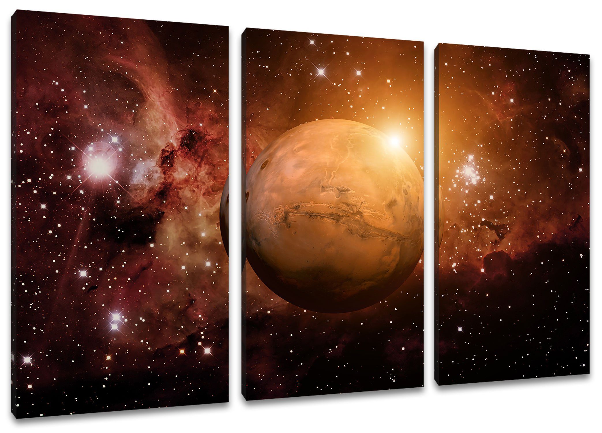 Pixxprint Leinwandbild Planet Mars im Universum, Planet Mars im Universum 3Teiler (120x80cm) (1 St), Leinwandbild fertig bespannt, inkl. Zackenaufhänger