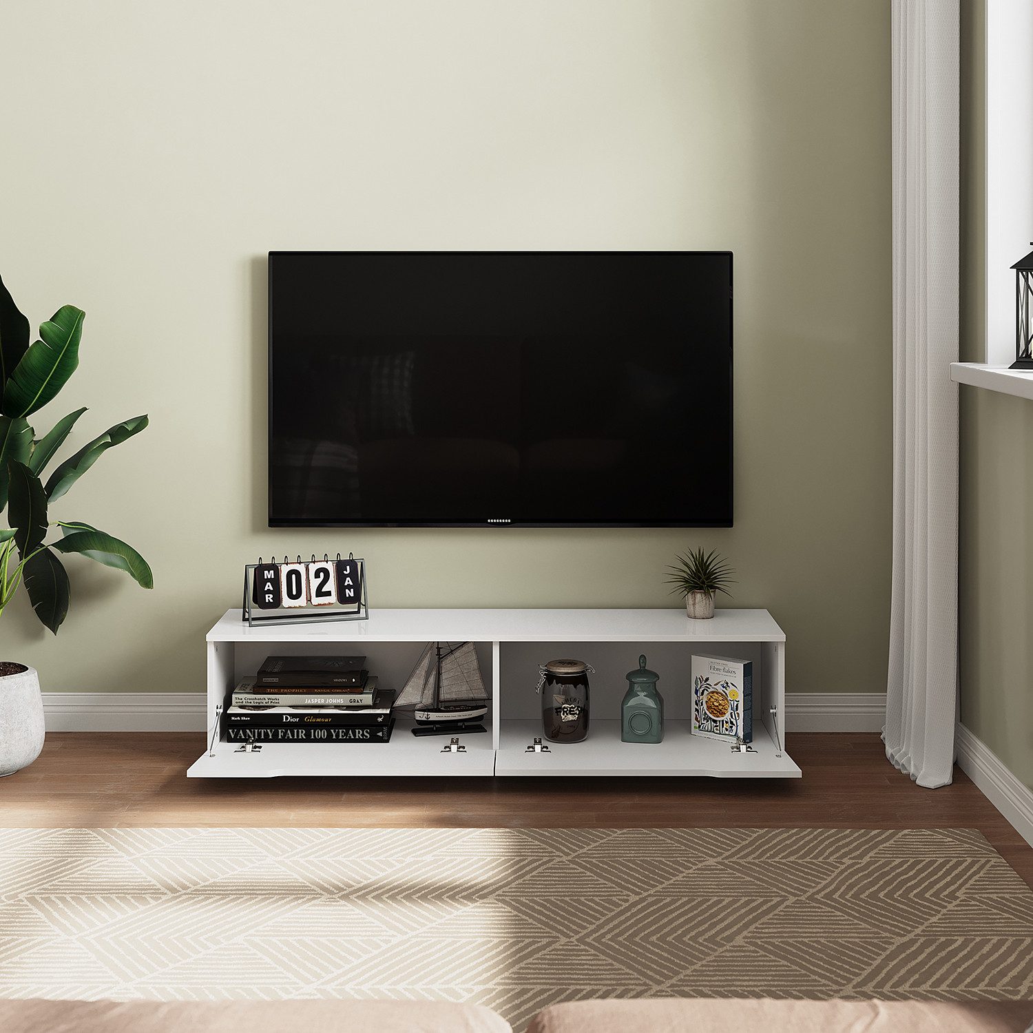 SONNI TV-Schrank Lowboard TV Schrank weiß/schwarz Hochglanz 140/160/180 cm günstig online kaufen