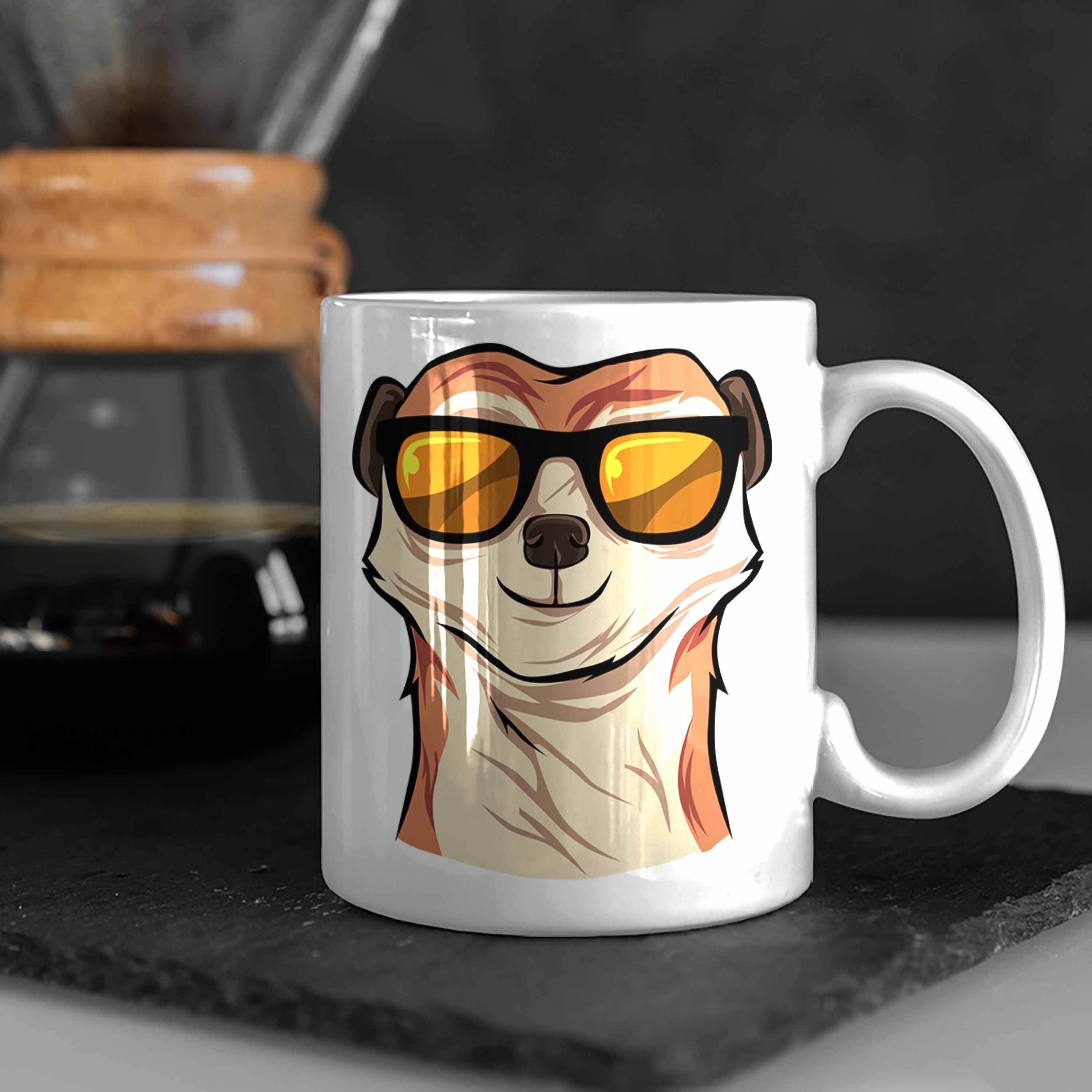 für Lustige Weiss Tasse Geschenk Trendation Tierliebhaber Tasse Sonnenbrille Erdmännchen