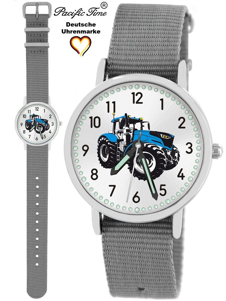Pacific Time Quarzuhr Kinder Armbanduhr Traktor blau Wechselarmband, Mix und Match Design - Gratis Versand grau