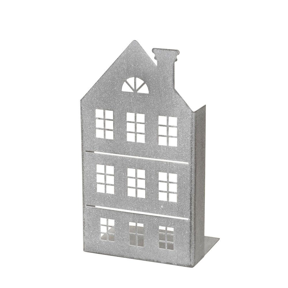 Posiwio Teelichthalter Haus VILLAGE grau aus Metall H22,5cm Haussilhouette Metallhaus Dekohaus