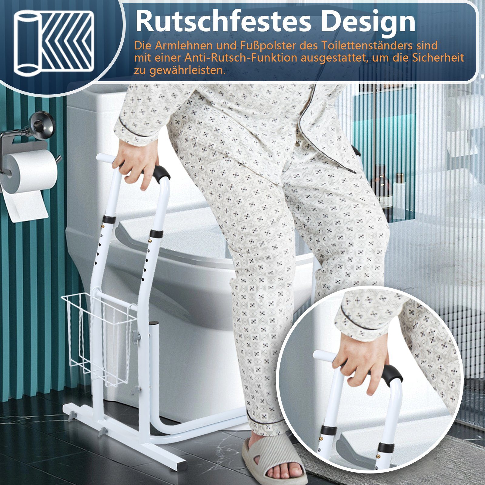 Clanmacy WC-Aufstehhilfe WC Aufstehhilfe mit Ablagekorb Toilettenstütze WC Stützgestell – Bild 2 von 5