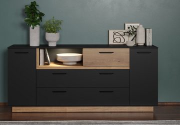 trendteam Sideboard Synnax (Anrichte in grau mit Eiche, 187 x 81 cm), mit viel Stauraum und Soft-Close-Funktion