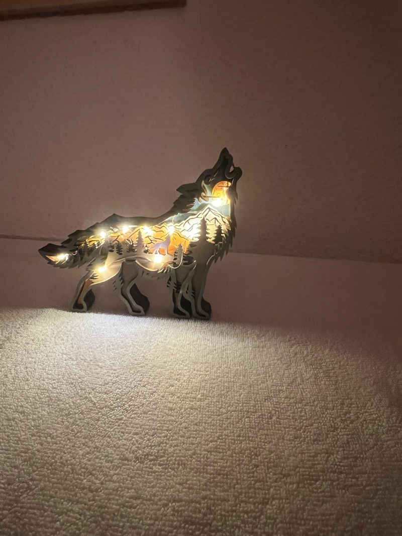 Stelby Tierfigur Dekoration Holzmodell Wolf mit Led Lichtern