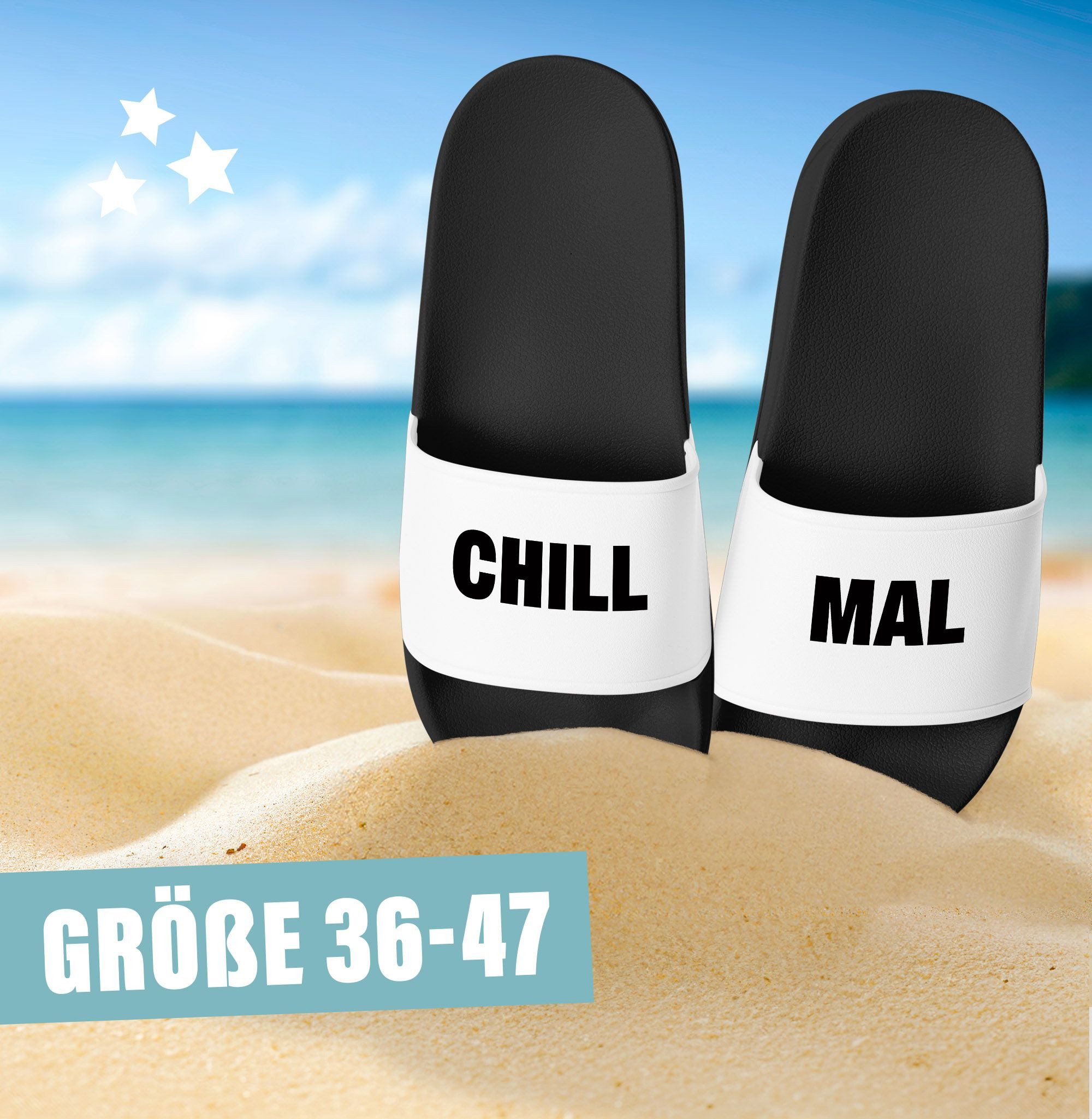 MoonWorks Badeschlappen mit Spruch Lustig Chill Mal Badelatschen Relax Unisex Badesandale