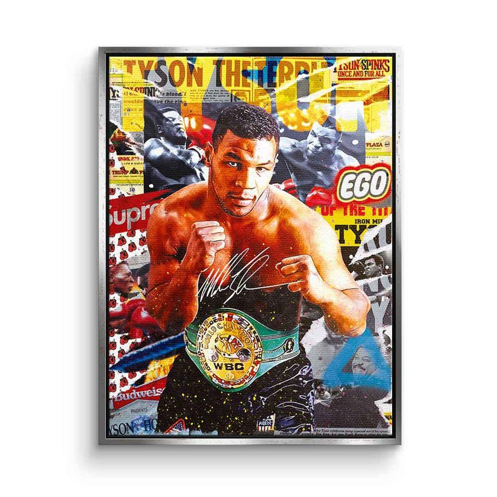 DOTCOMCANVAS® Leinwandbild Iron Mike, Mike Tyson Leinwandbild Iron Mike Boxer Sport Pop Art Collage silberner Rahmen