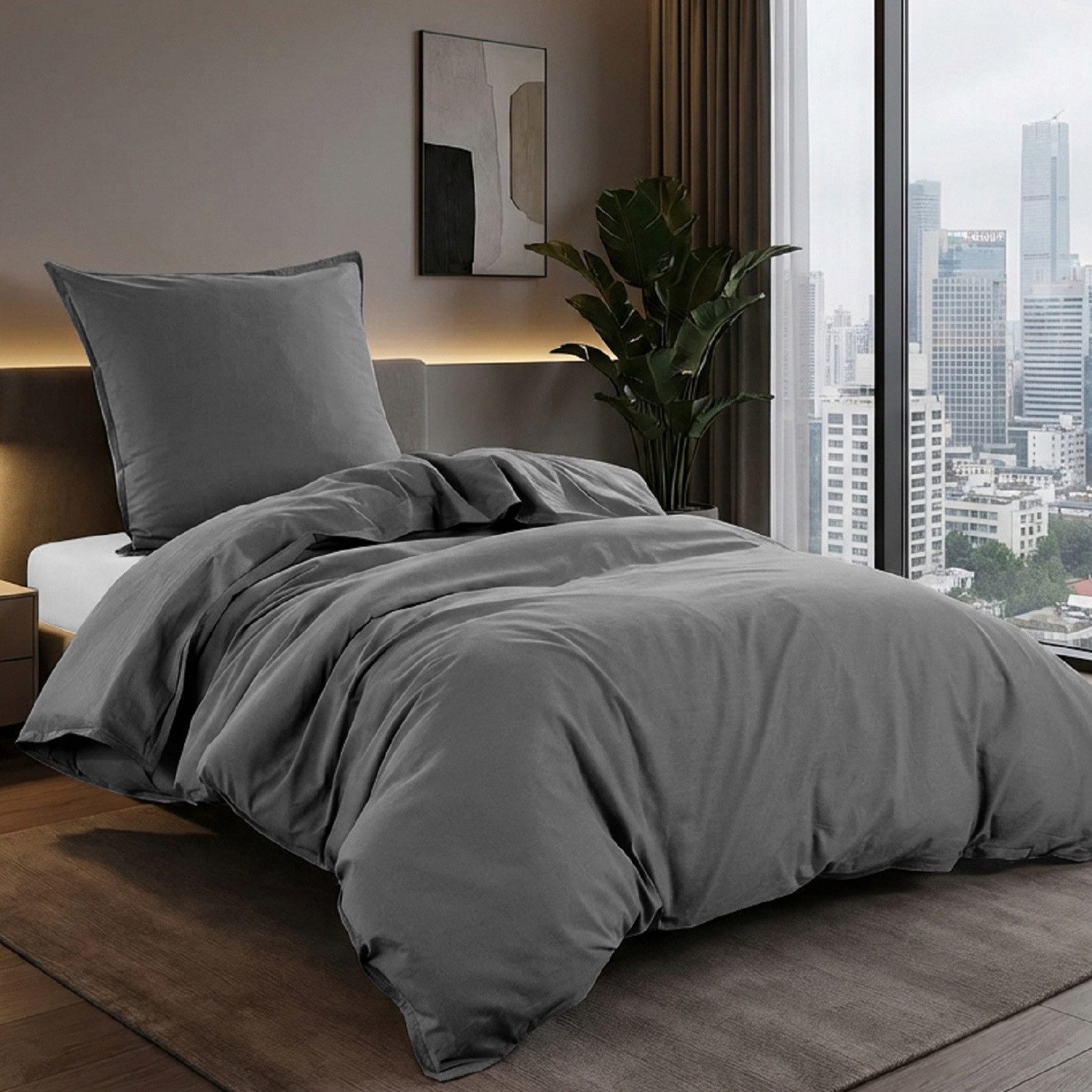 wometo Bettwäsche Stone Washed 155x220 Renforcé, Baumwolle, 2 teilig, OEKO-TEX®, 100% Baumwolle, Bettwäsche im Knitterlook mit Stehsaum