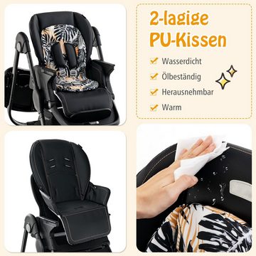 COSTWAY Hochstuhl Babystuhl, klappbar, verstellbar, mit Liegefunktion & Rädern
