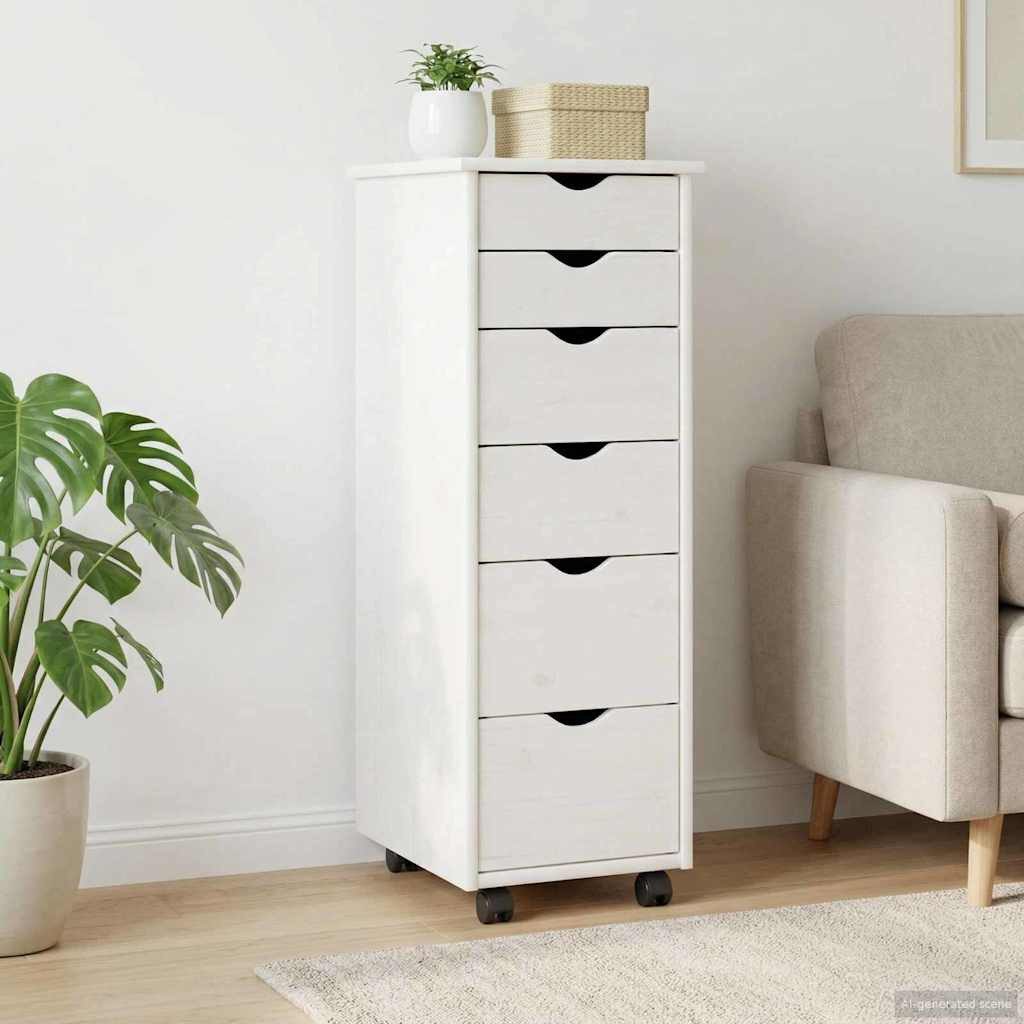 vidaXL Schranksystem Rollschrank Mit Rad Weiß 34 x 39 x 93,5 cm Massivholz Kiefer (1-St)