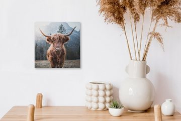 OneMillionCanvasses® Leinwandbild Schottischer Hochländer - Kuh - Tiere - Berg - Natur, (1 St), Leinwand Bilder für Wohnzimmer Schlafzimmer