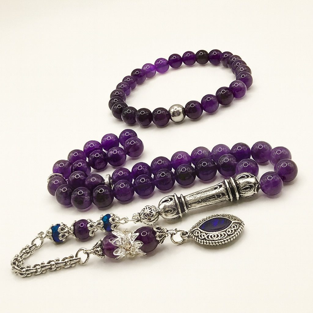M-Punkt24 Kettenanhänger Set Tesbih Tespih Armband (Amethyst Armband & Tesbih, Set Angebot, Gebetskette, Rosary), Schmuck für Männer Misbah Subha