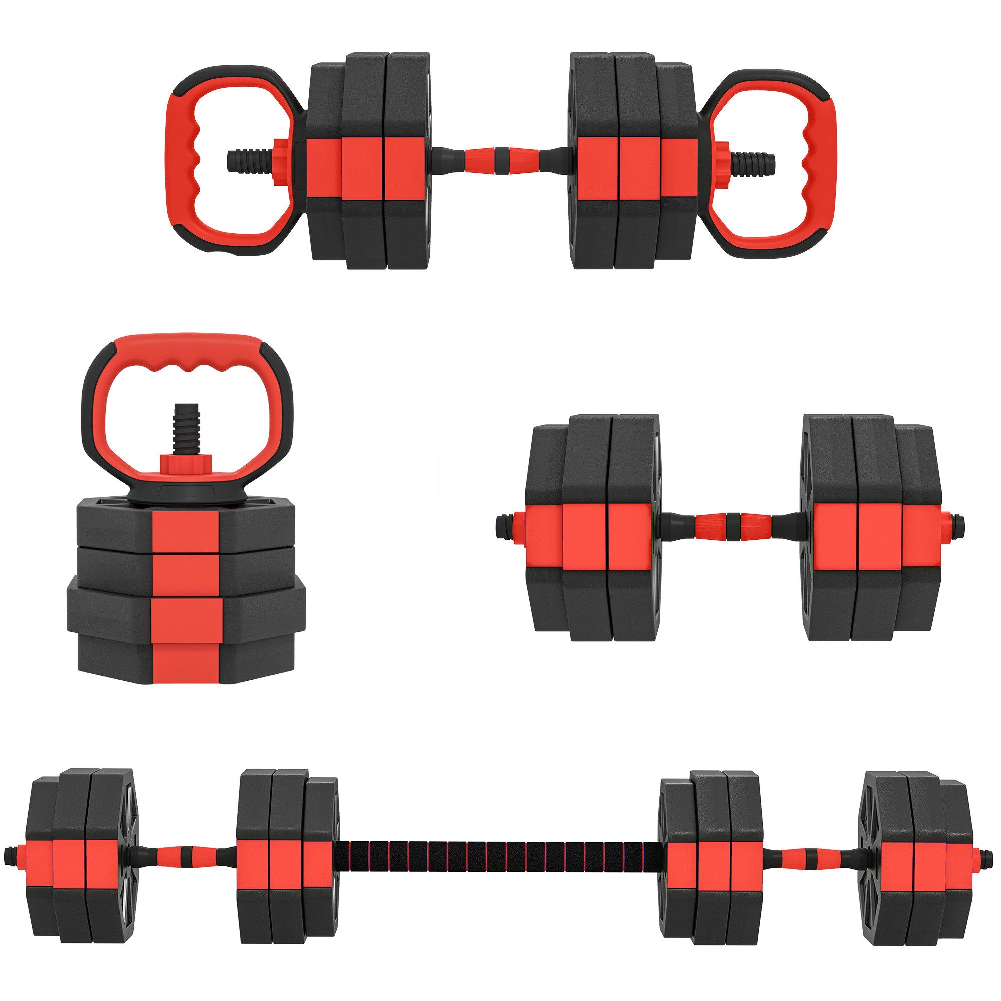 SPORTNOW Hantel-Set Kettlebell, (Hantelset, 4-in-1 Hantelset für vielseitiges Training), 4-in-1 Funktion: Kettlebell, Hantel, Langhantel, Liegestützgriffe