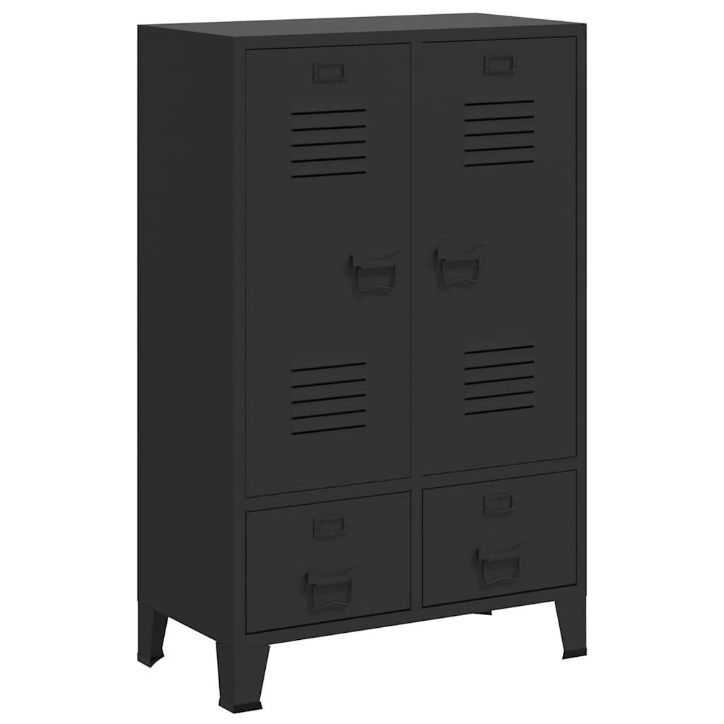 furnicato Kleiderschrank Industrieller 67x35x107 cm Schwarz Metall (1-St) Spind mit zwei Schubladen, Einlegeböden und Namenskartenhaltern