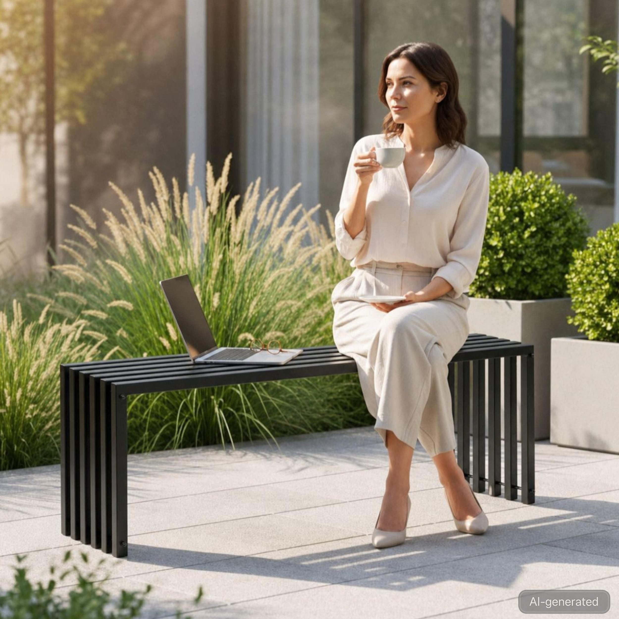 DanDiBo Gartenbank Metall Massiv Wetterfest Schwarz 60-120 cm Sitzbank Ela Parkbank