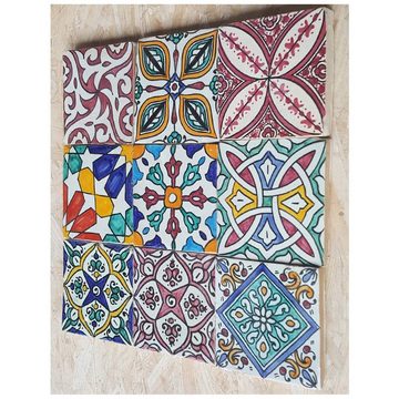 Casa Moro Wandfliese Orientalische Fliesen Bunt Mix 10x10 cm 9er Packung, Mehrfarbig, für schöne Küche Dusche Badezimmer, HBF8410, Kunsthandwerk aus Marokko Wandfliesen, handbemalte marokkanische Fliesen Patchwork
