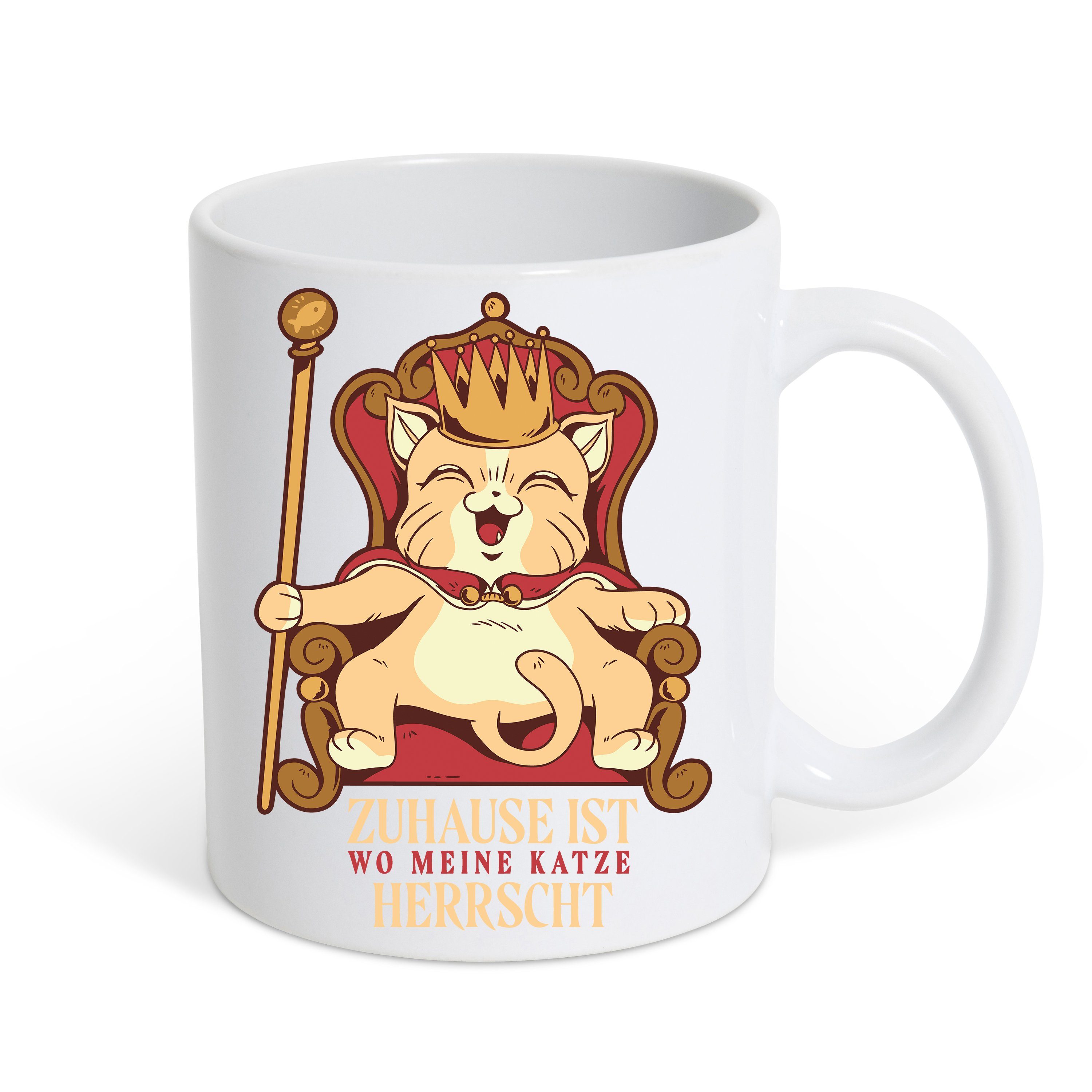 Youth Designz Tasse Cat King Weiß Print Kaffeetasse Keramik, Geschenk, süßem mit