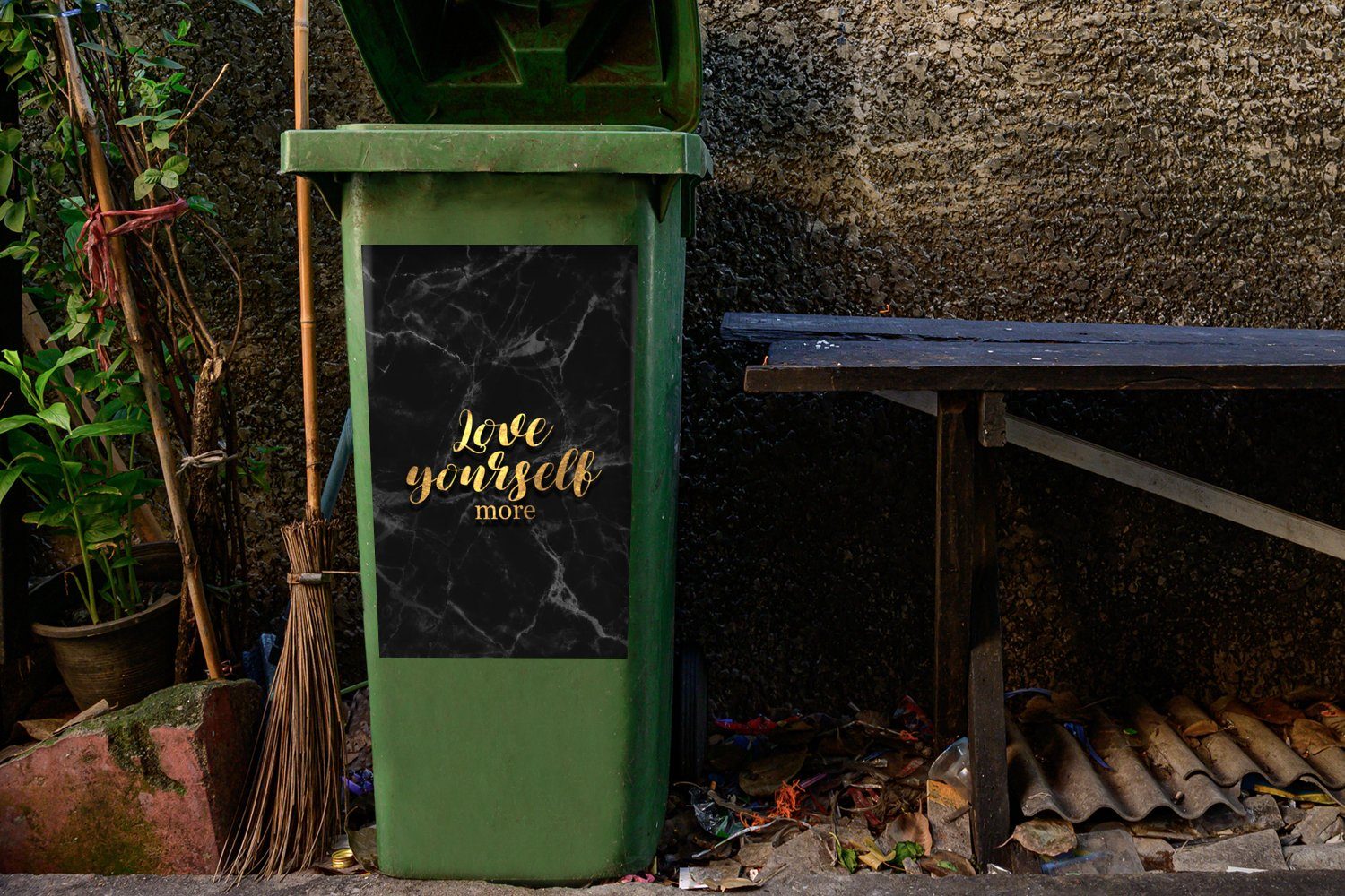 MuchoWow Mülltonne, Container, Abfalbehälter Zitate - Gold Liebe St), - Wandsticker Marmor Sticker, (1 Mülleimer-aufkleber, -