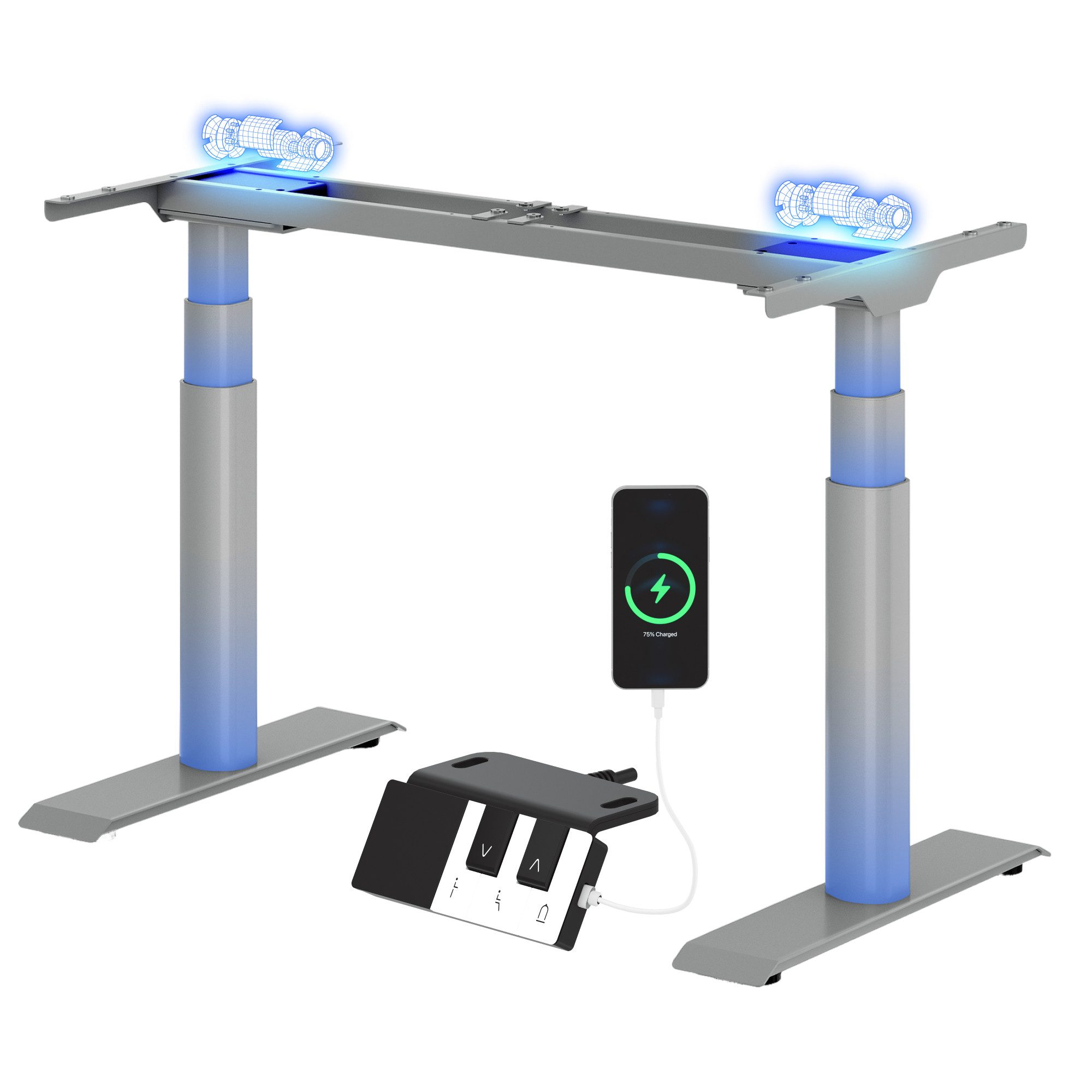 FLEXISPOT Tischgestell Elektrisches Tischgestell höhenverstellbar, CylineX Pro (Dual-Motor, ovalen 3-Fach-Beinen,60–125 cm höhenverstellbar, 35mm/s, LED-Piano-Steuerung mit USB-C, Memory & Geräuscharm <50 dB), Anti-Kollision& Fingerschutz, 200KG Tragkraft(ohne Tischplatte)
