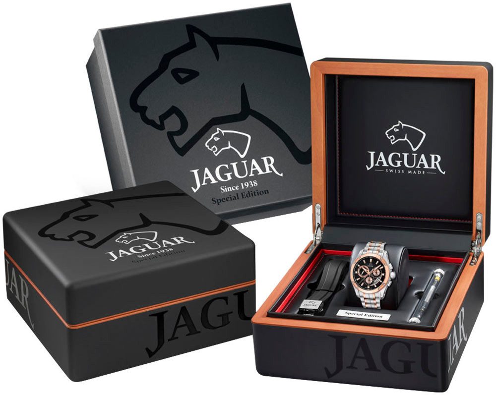 Jaguar Chronograph Special Edition J1035/1, (Set, 3-tlg., Uhr mit Wechselband und Bandwechsler), Quarz,Armbanduhr,Herrenuhr,Swiss Made,Edelstahlarmband,Stoppfunktion