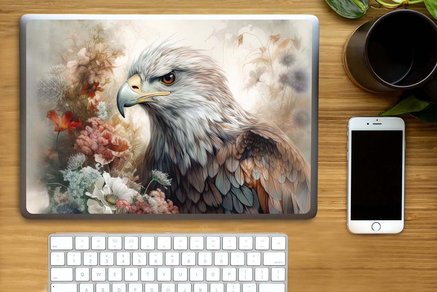 Thumbnail - MuchoWow Laptop-Aufkleber Adler - Adler - Vogel - Blumen - Natur
