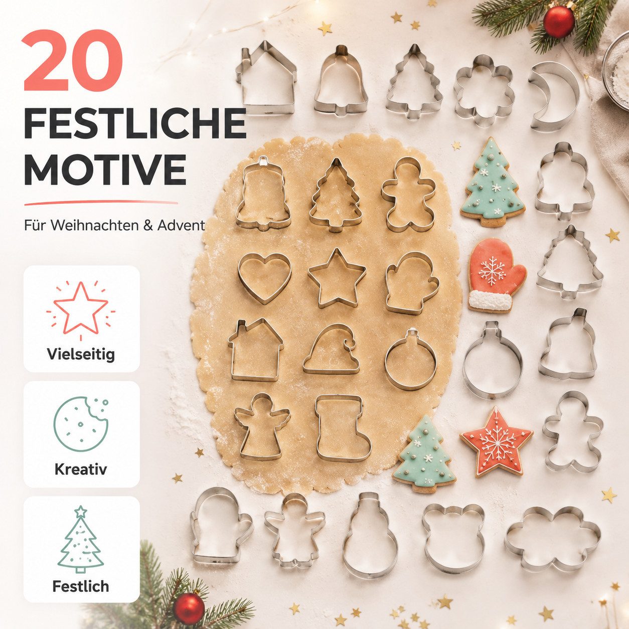 MerryXmas Ausstechform 20 Weihnachts-Ausstechformen aus Metall für Plätzchen, (20er Set, 20-St., 20-teilig) – Bild 3 von 5