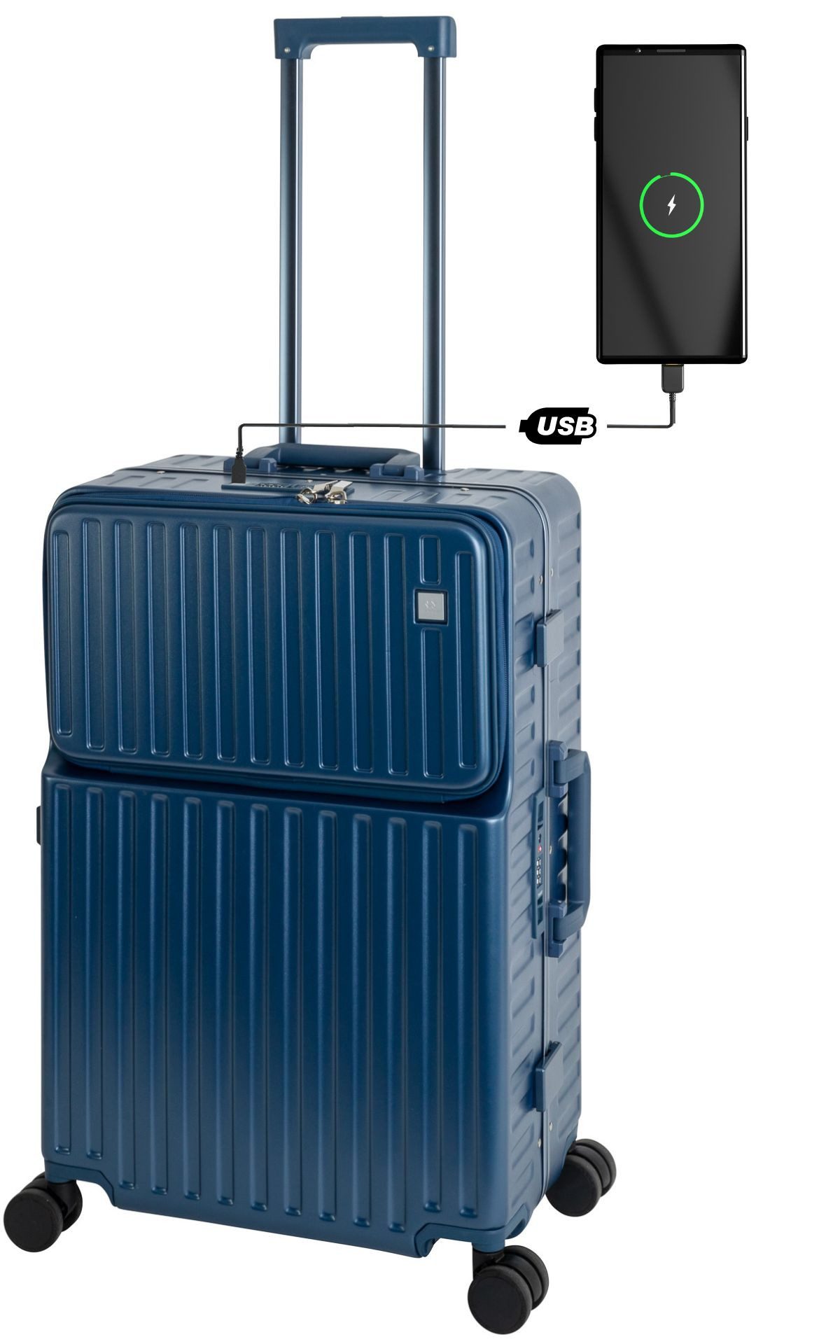 Travelhouse Hartschalen-Trolley Roma, 4 Rollen, mit USB und Getränkehalter Aluminium-Rahmen & Polycarbonat Hartschale