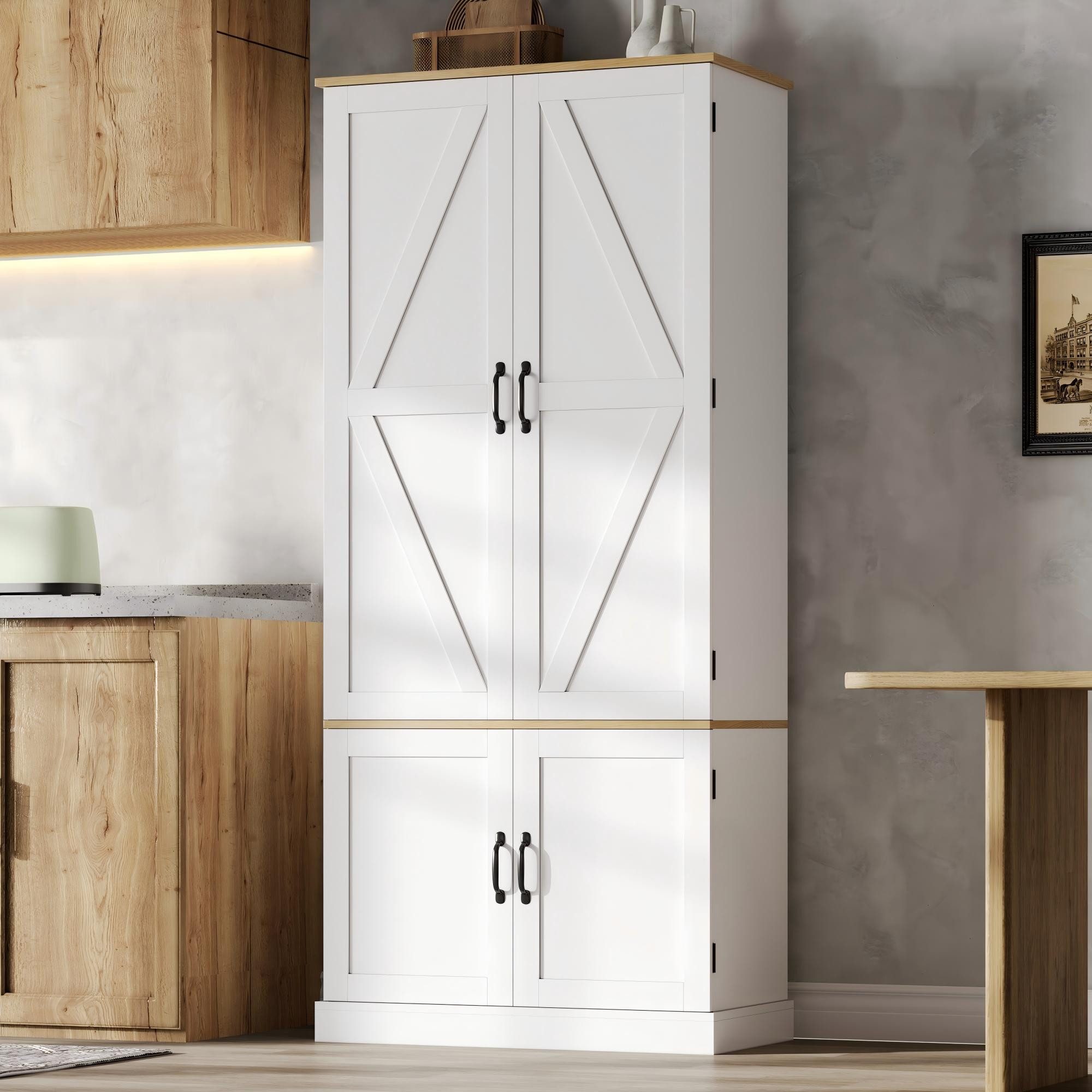 Flieks Hochschrank Küchenschrank mit Bewegungssensor, Schubladen und Türregalen (1-St., 80×40×180 cm) Mehrzweckschrank mit verstellbare Einlegeböden Highboard Weiß