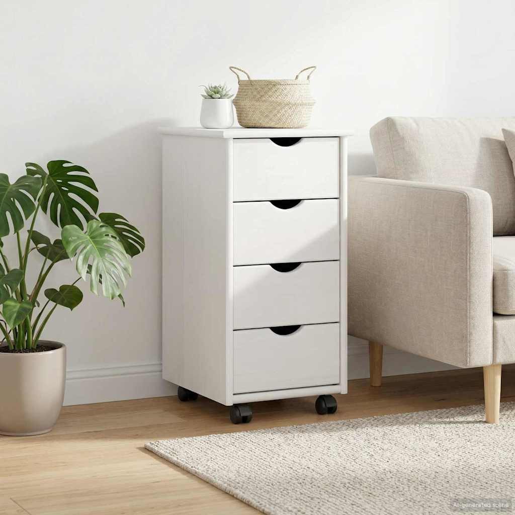 vidaXL Schranksystem Rollschrank Mit Rad Weiß 34 x 39 x 65,5 cm Massivholz Kiefer (1-St)