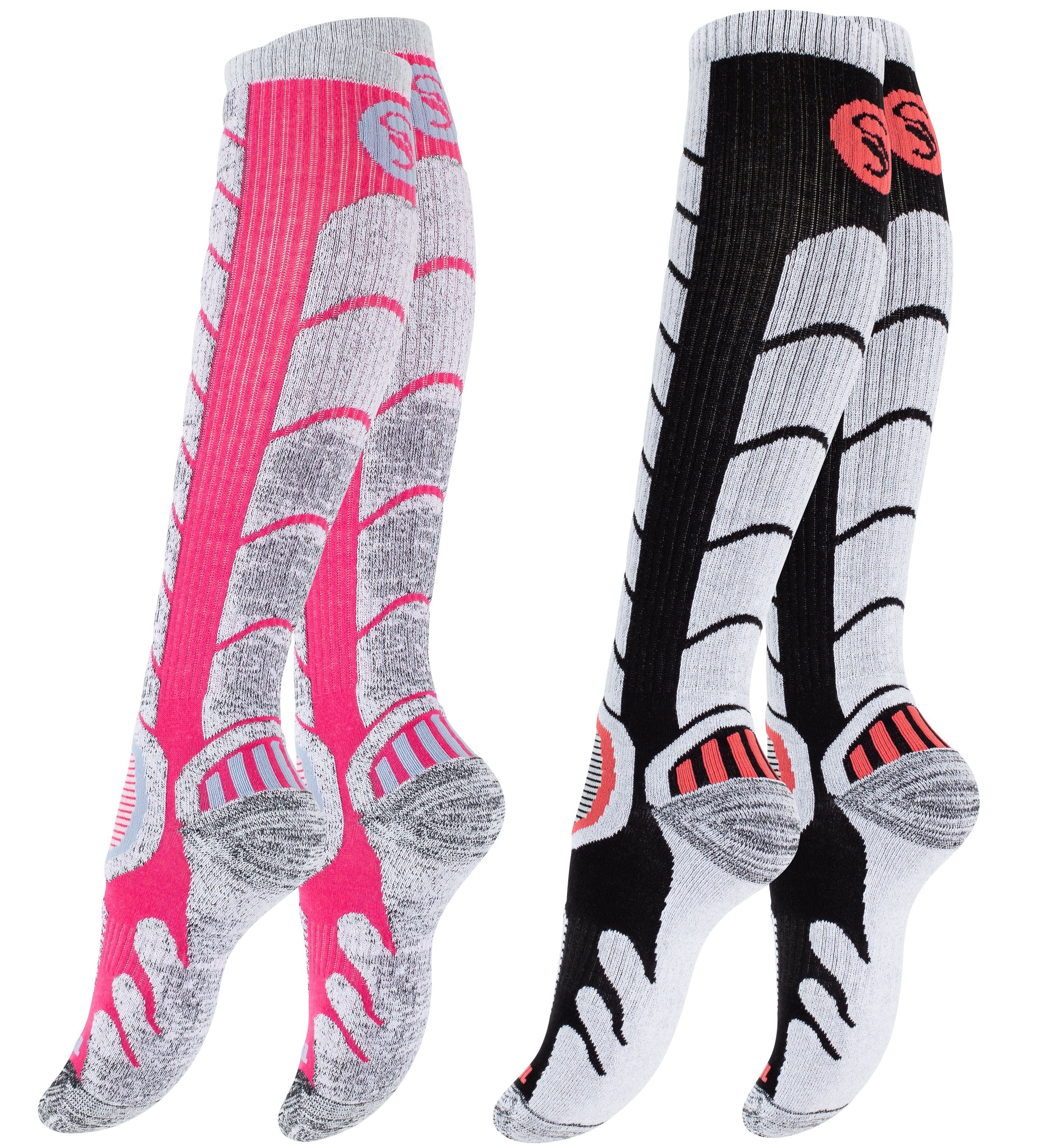 Stark Soul® Skisocken Ski & Snowboard Socken mit Spezialpolsterung, 2 Paar 2 Paar Schwarz/Pink