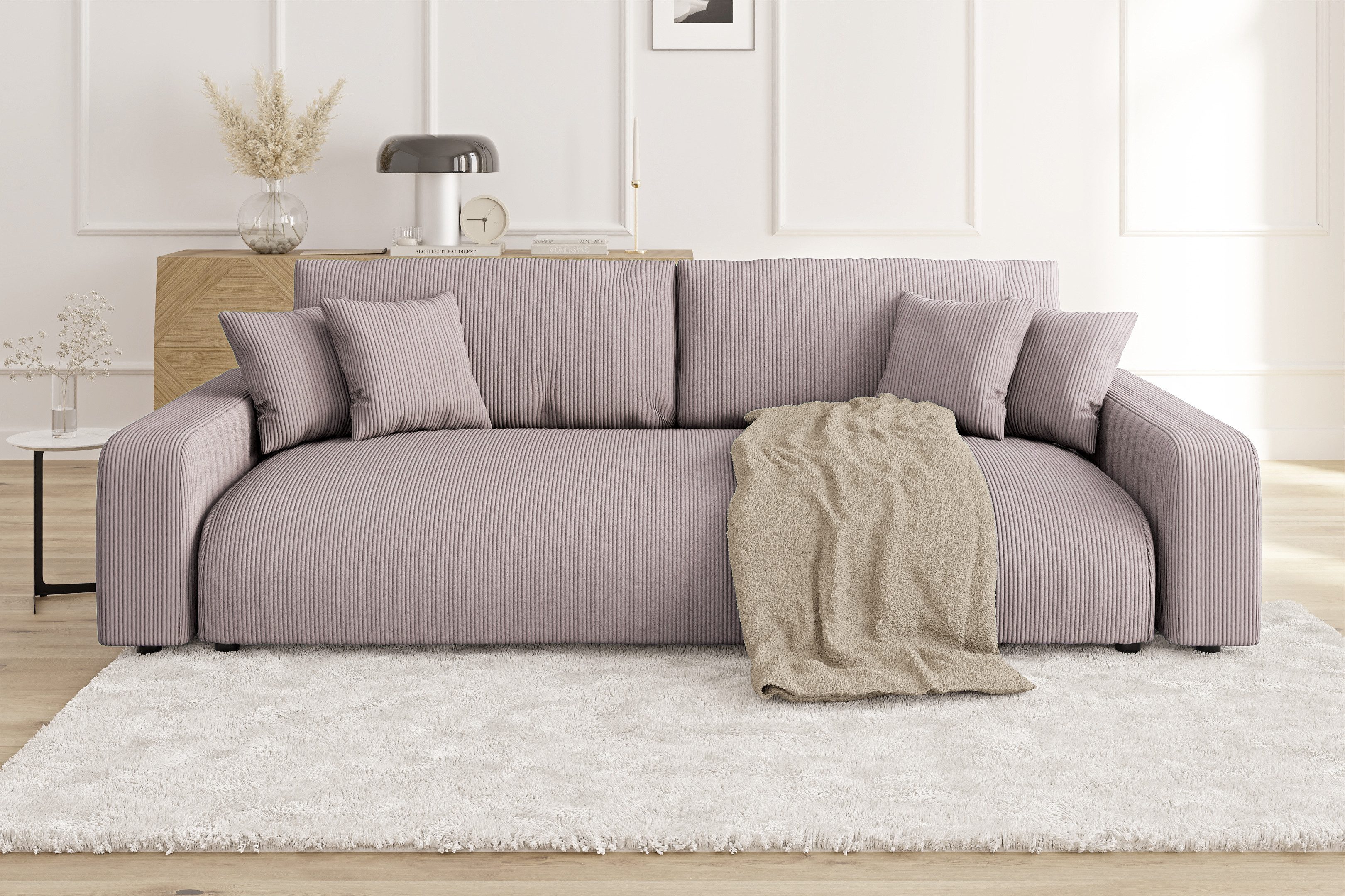 S-Style Möbel Schlafsofa Emma mit Bettkasten in Cord-Stoff – Bild 3 von 5