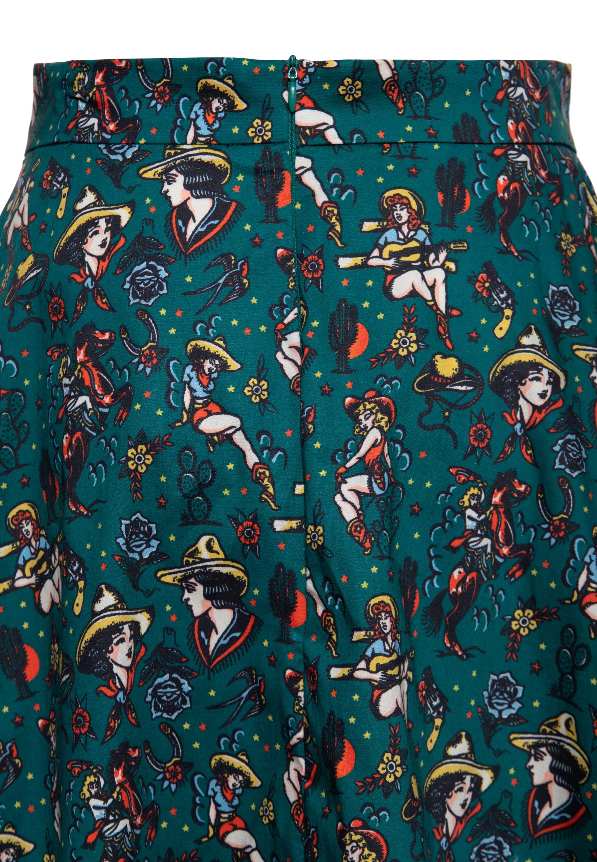 QueenKerosin A-Linien-Rock Cowgirl mit Allover-Print