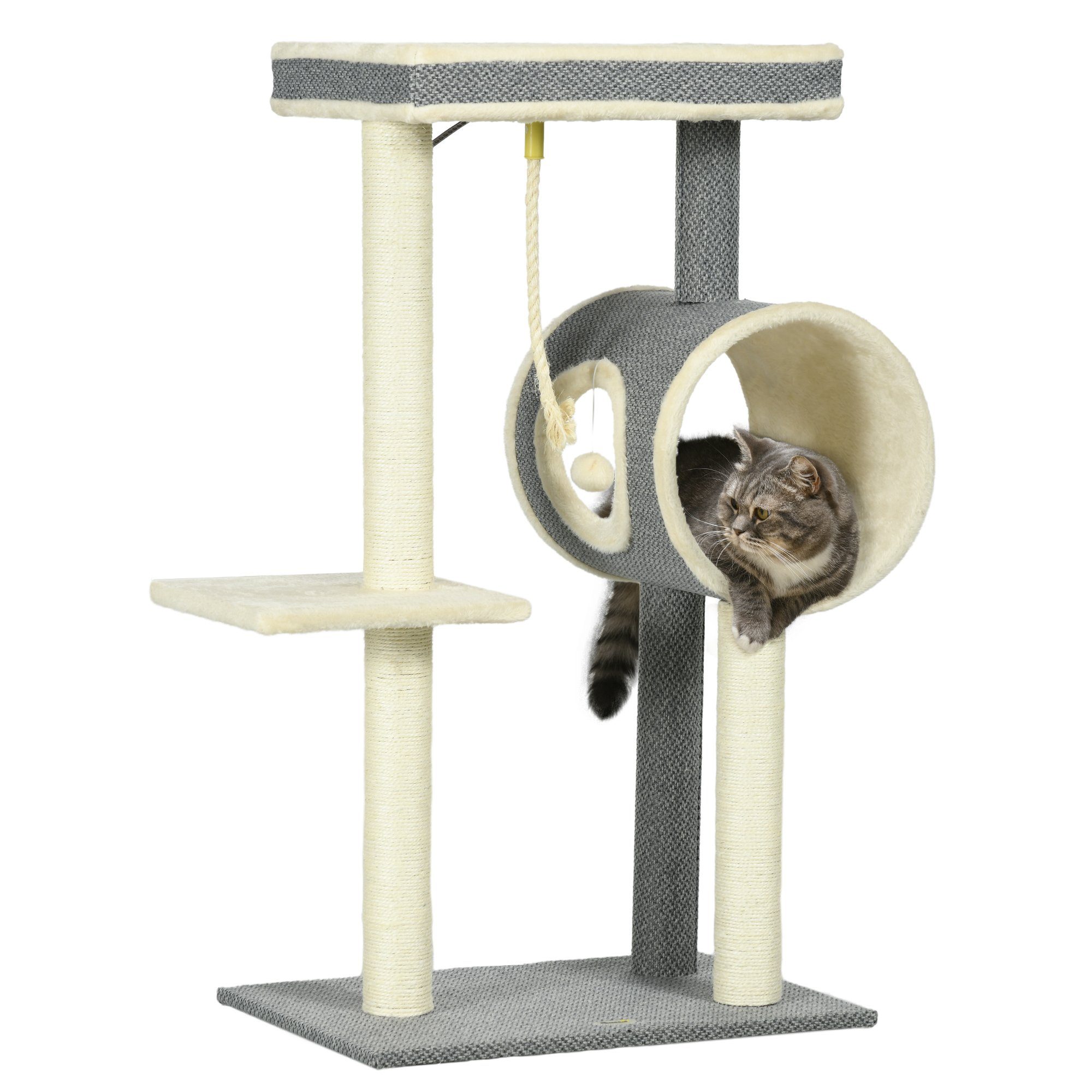 Kratzbaum Katzenbaum, Katzenkratzbaum mit Spielball, Katzenbaum, Sisal, Grau