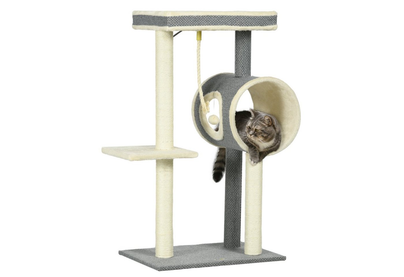 PawHut Kratzbaum Katzenbaum, Katzenkratzbaum mit Spielball, Katzenbaum, Sisal, Grau, 60L x 40B x 104H cm