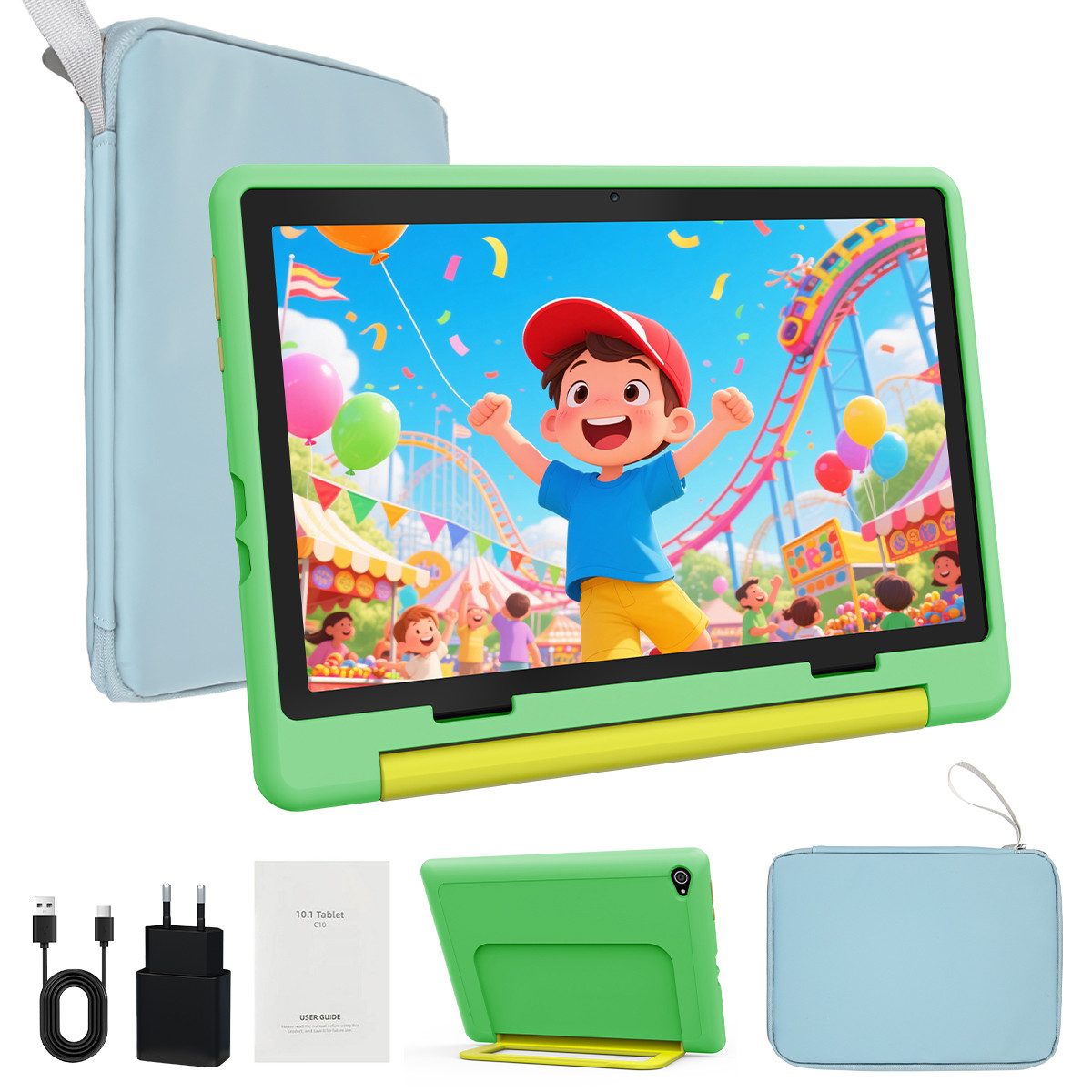 BUFO Android 15 10-Zoll, 20(3+17) GB RAM + 64 GB ROM (TF Expand 1TB) Kinder Tablet (10", 64 GB, Android 15, WiFi 6, Android 15, HD IPS 1280x800, 5000mAh, für Spiel und Lernen)