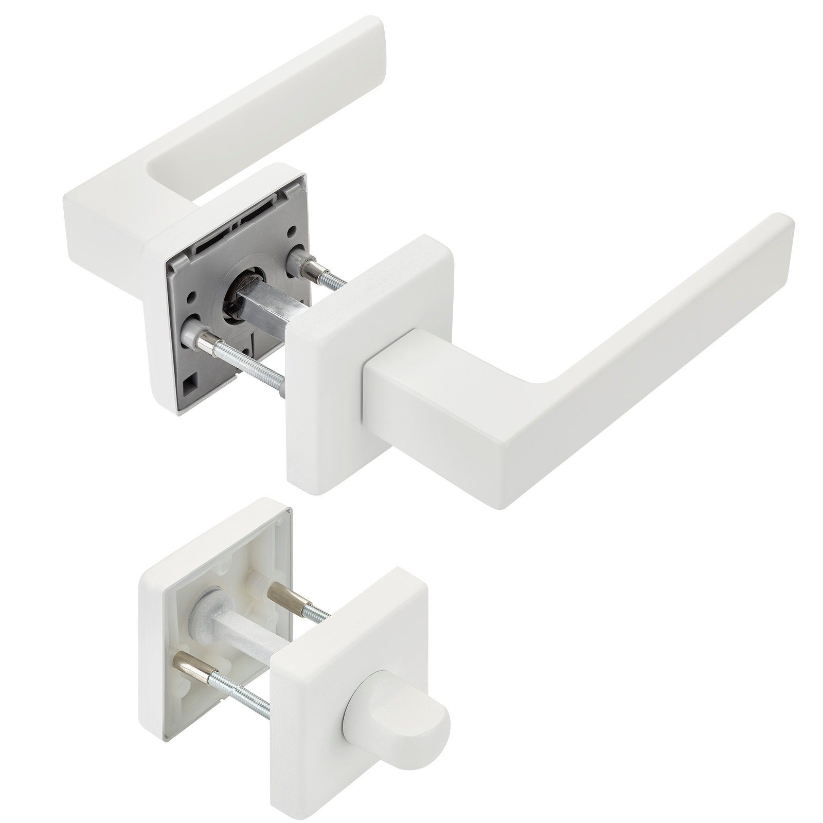 SO-TECH® Drückergarnitur Türdrücker CUBE weiß 120 x 22 mm Vierkant 8 x 8 mm, Bad / WC Türen Rosettengarnitur