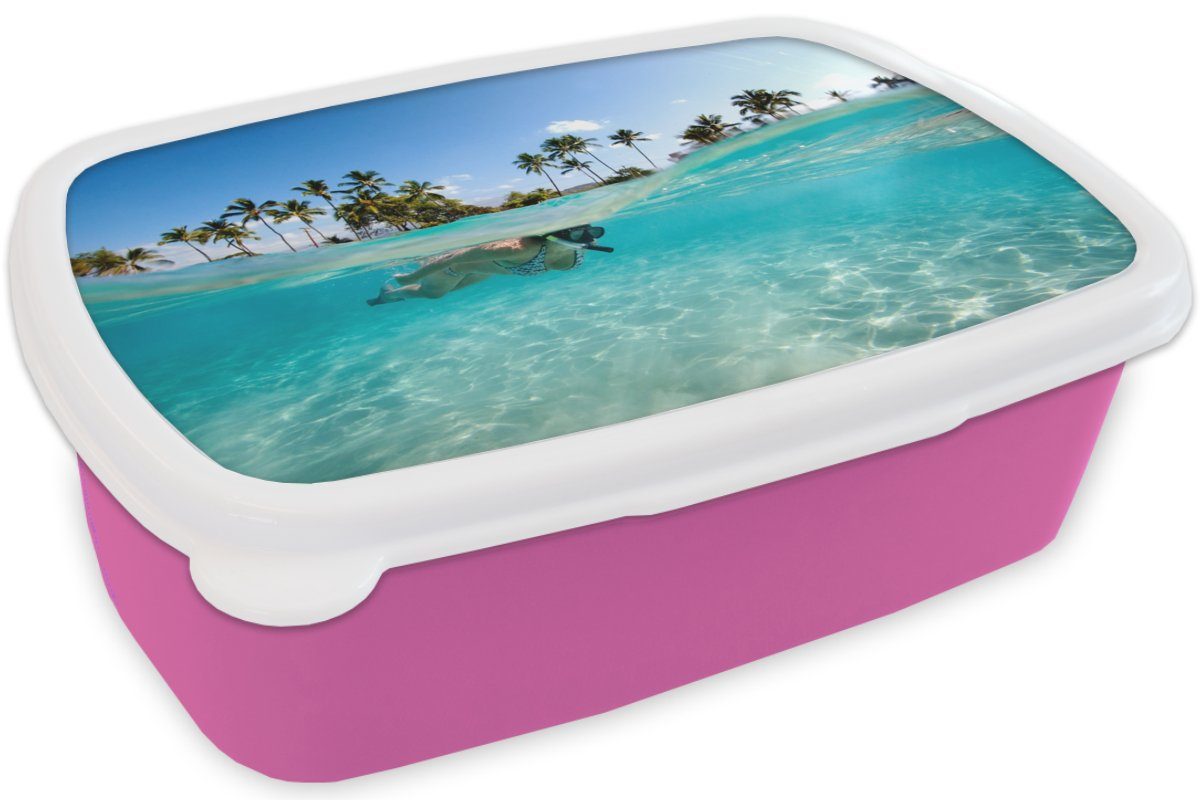 Kinder, Lunchbox Schnorcheln Hawaii, Brotdose - Kunststoff, rosa Meer Mädchen, für Kunststoff MuchoWow Snackbox, - Brotbox Erwachsene, (2-tlg),