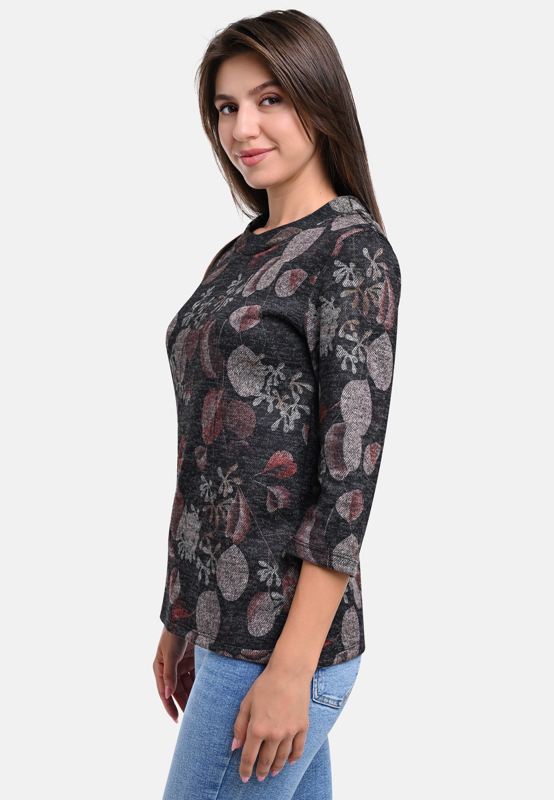 BICALLA T-Shirt Shirt mit Blätter-Print in Schwarz/Braun (1-tlg) günstig online kaufen